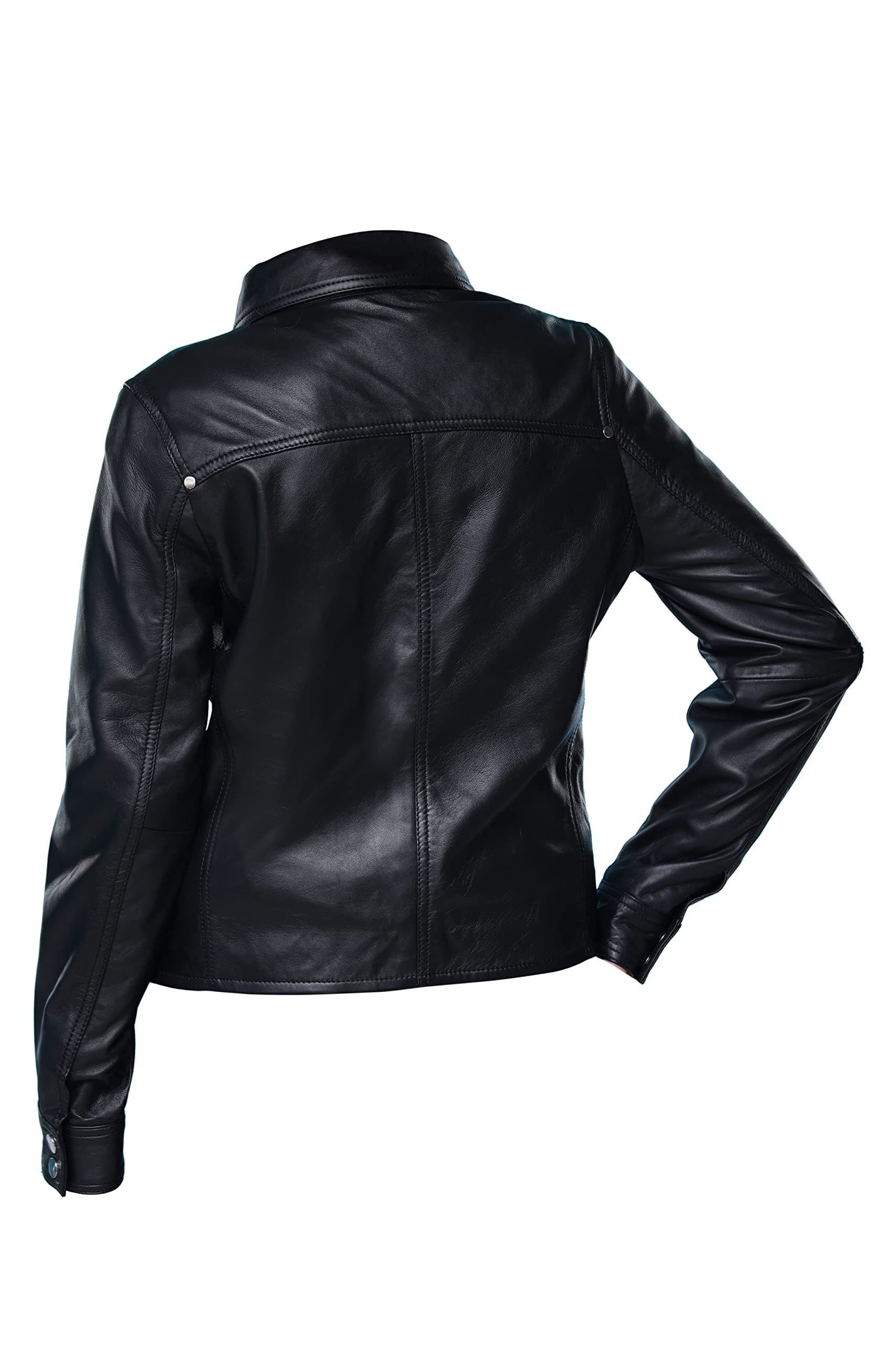 Jild Women's Button Front Lambskin Leather Jacket Shacket - Casual Long Sleeve Shirt Jacket with Bust Pocket for Fall Outfits, Date Nights & Street Style Fashion