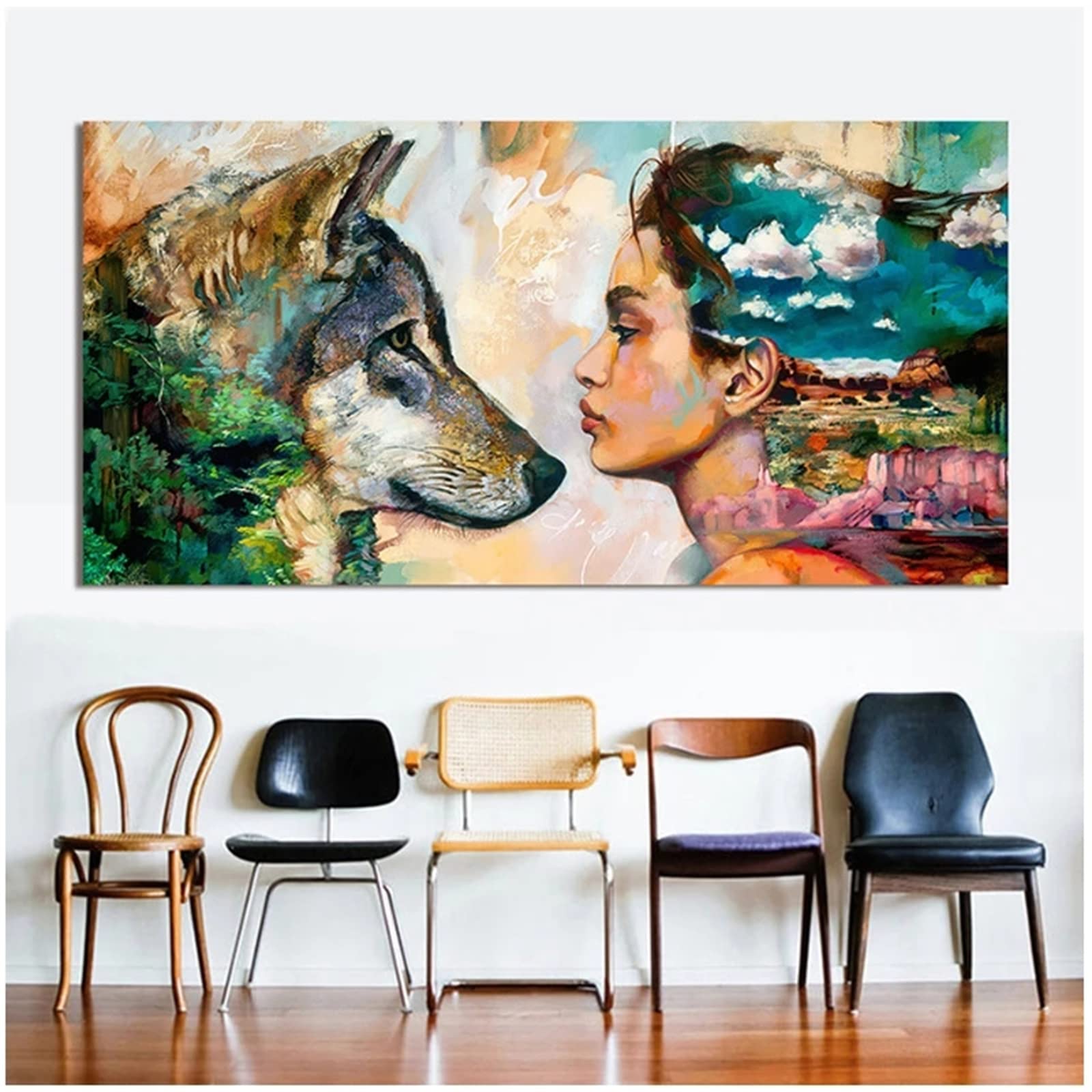 Premium Diamond Painting Kits for Adults - Full Round Drill Abstract Wolf Girl Design, Large DIY Crystal Art Craft (31x63 inch/80x160cm) for Home Wall Decor, Gift & Stress Relief Activity | Perfect for Living Room, Bedroom & Office Decoration