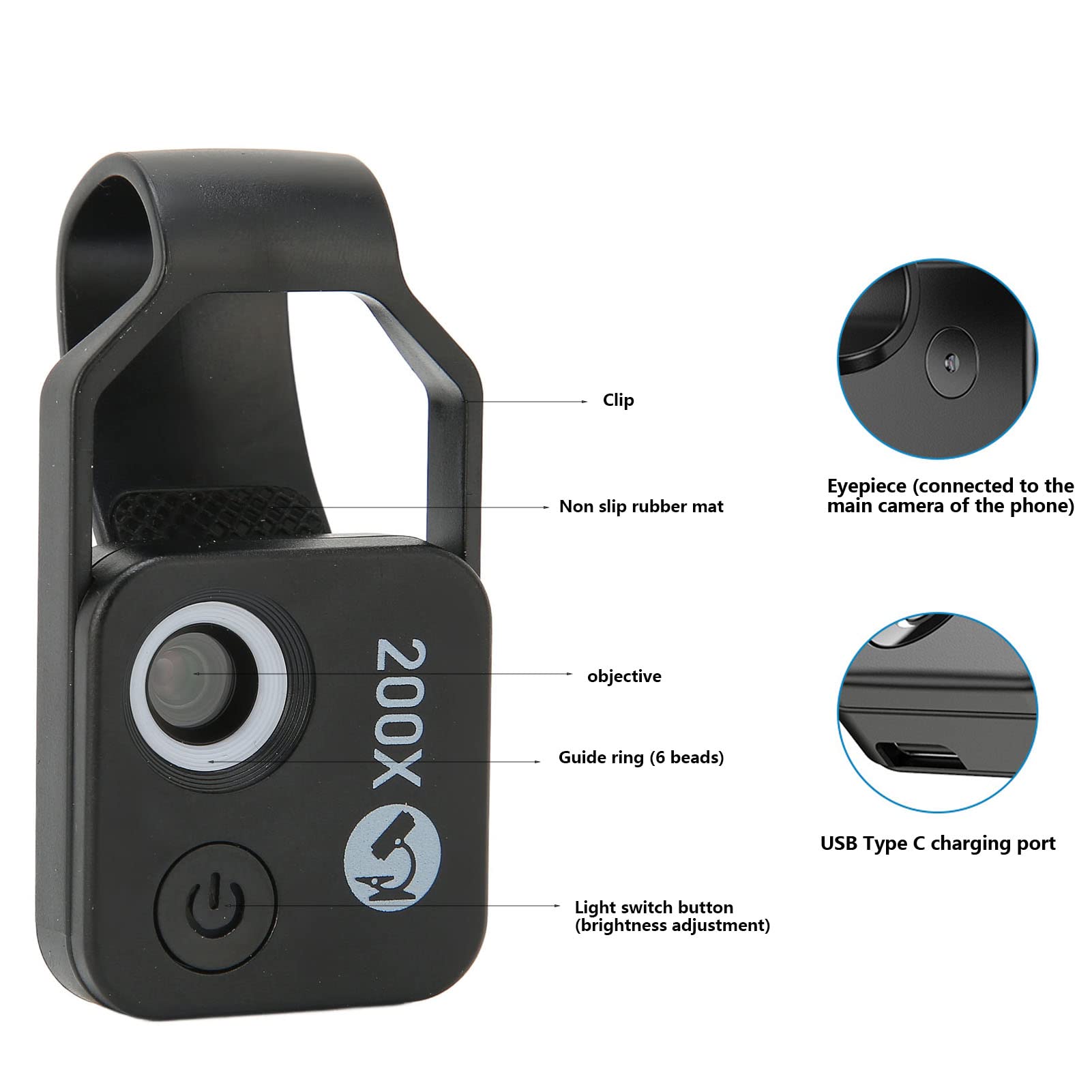 200X Universal Phone Microscope with CPL Lens & LED Light - Portable Pocket Microscope Camera with Phone Clip for Outdoor Exploration, Coin Collecting, Jewelry Inspection & Science Education