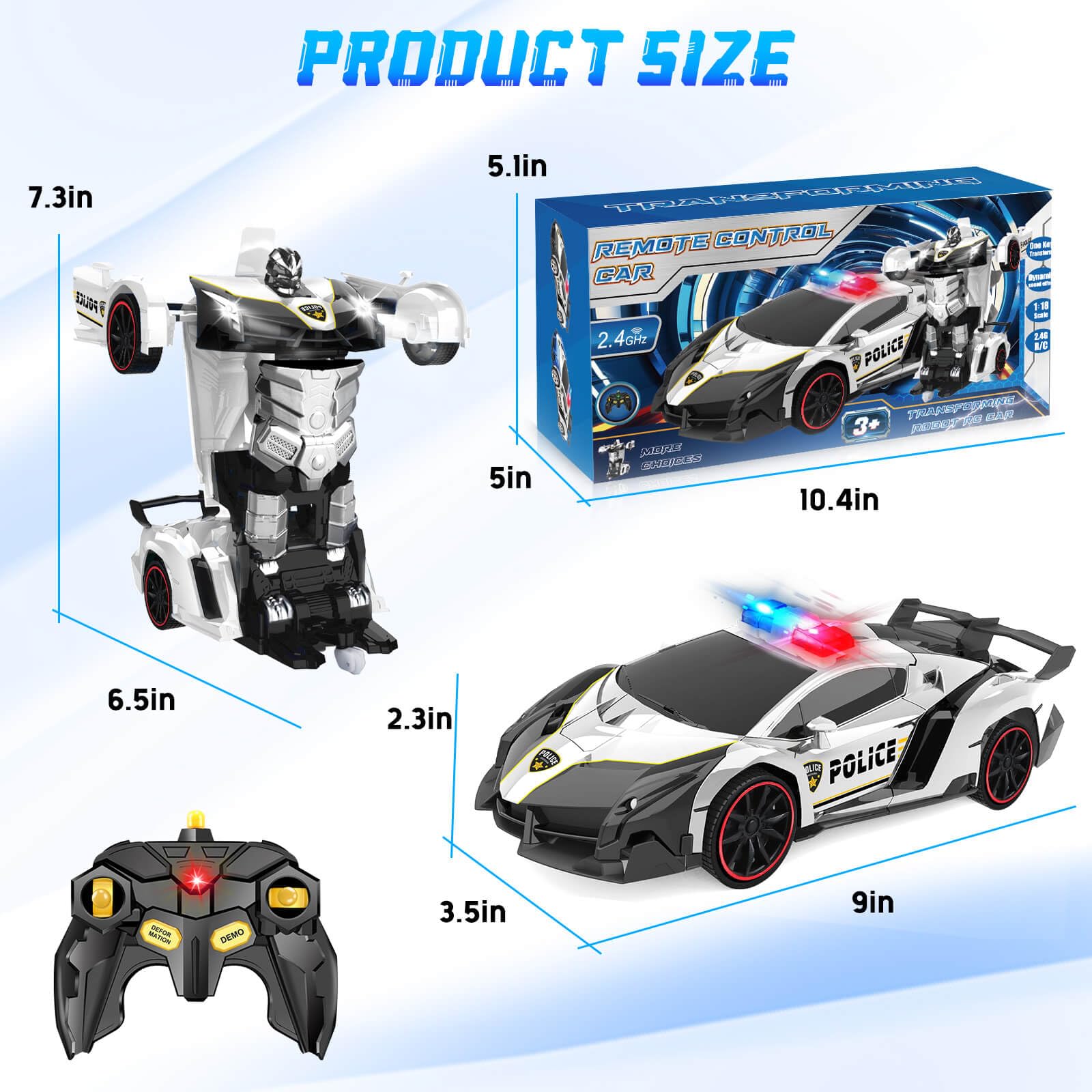 Dolanus Remote Control Police Car Toy - 2.4GHz RC Transforming Robot Vehicle for Kids Ages 3-12 | Birthday Gift for Boys & Girls | Indoor & Outdoor Play | Black