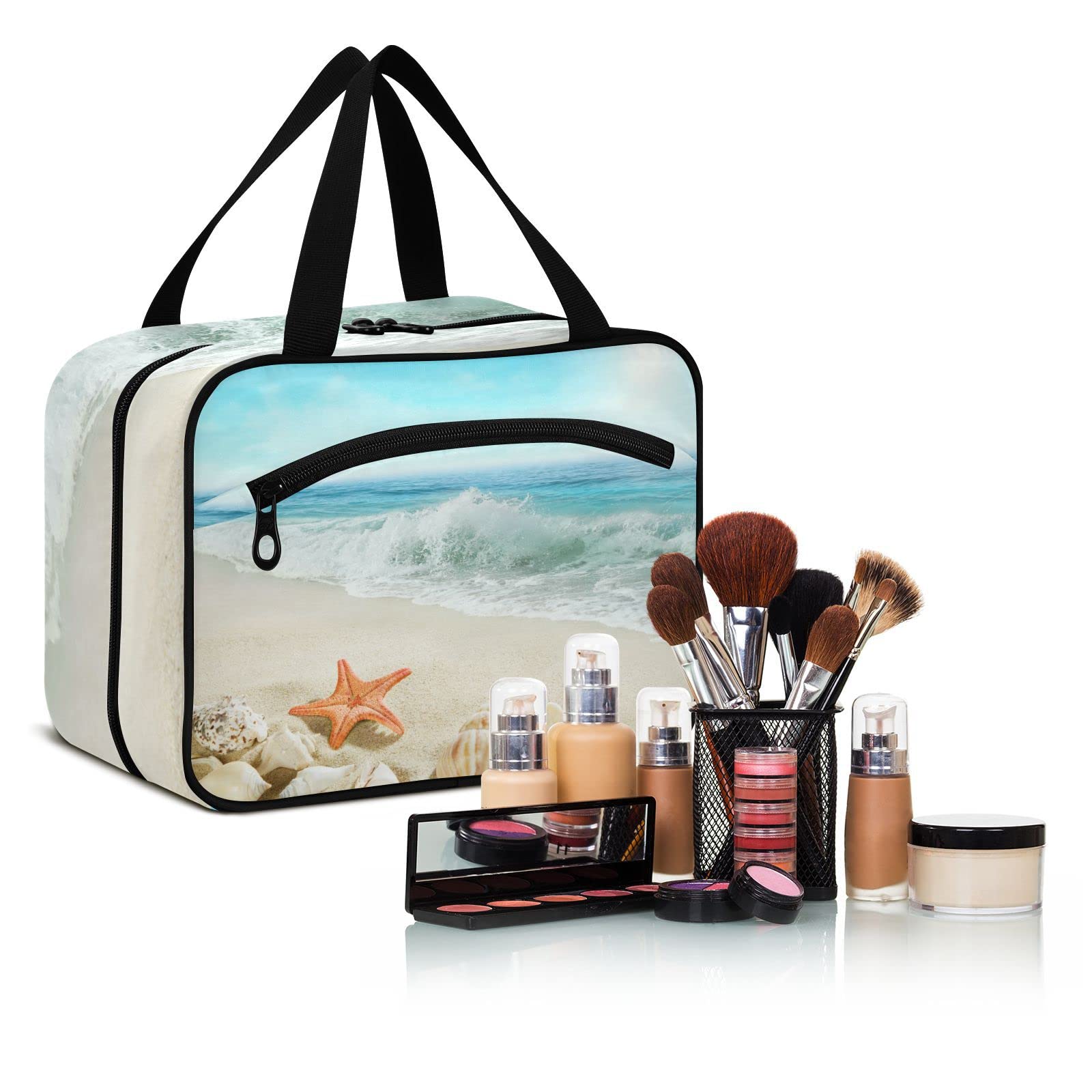 Starfish Beach Travel Toiletry Bag for Women - Large Hanging Cosmetic Organizer with Hook | Perfect for Vacation, Gym & Weekend Getaways