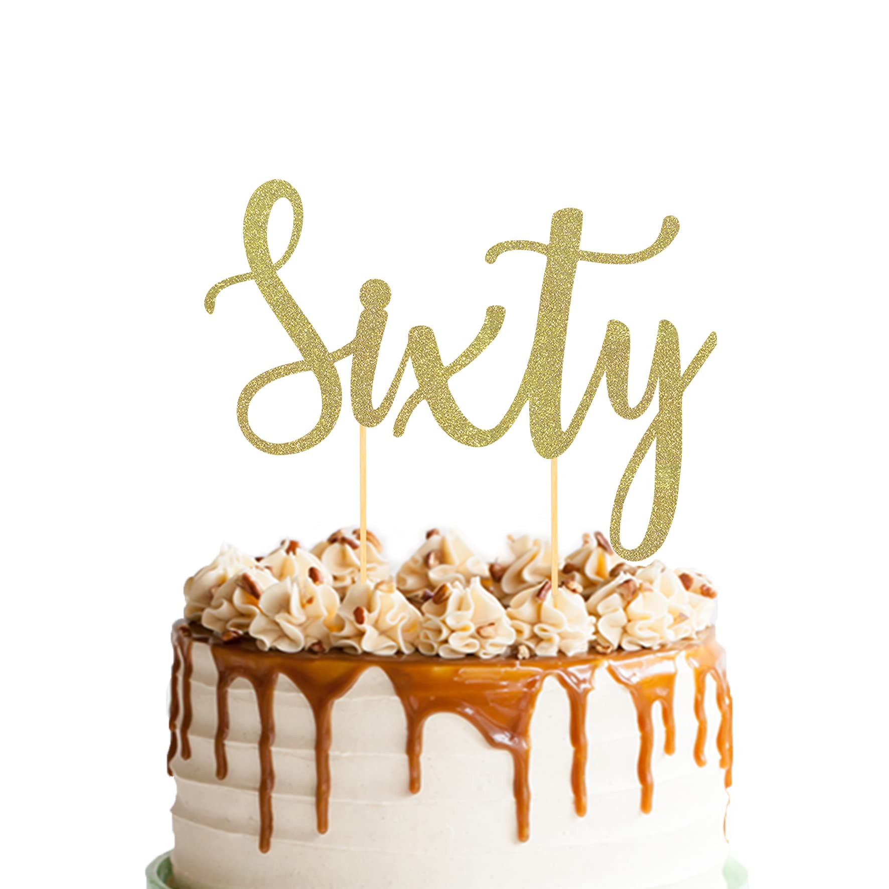 60th Birthday Cake Topper - Gold Glitter 