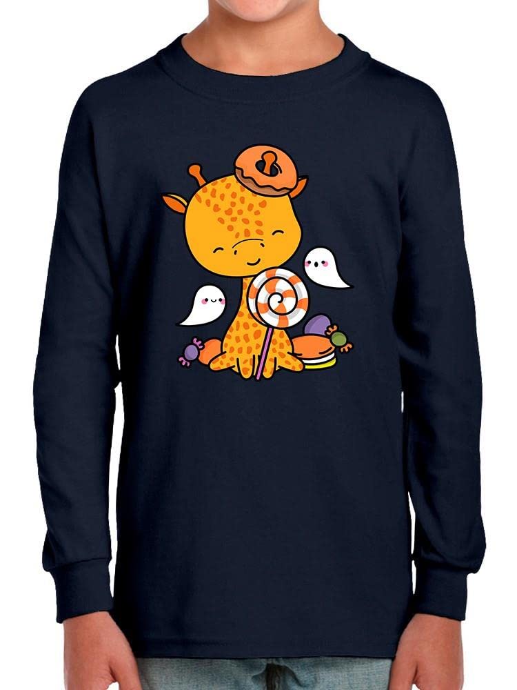 Smartprints Cute Giraffe Ghosts & Candy Print Long Sleeve Toddler Shirt - Halloween Costume & Fall Outfit for Baby Boys Girls
