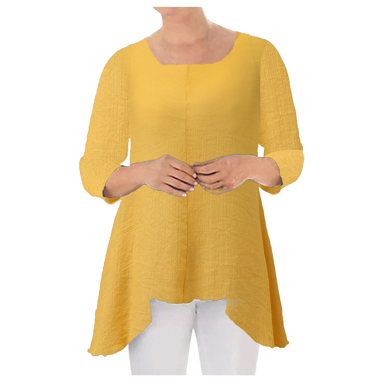 Women's Casual Cotton Linen Shirt - 3/4 Sleeve Crew Neck Loose Fit Tunic Top Blouse | Comfortable Summer T-Shirt for Women | Perfect for Beach, Office & Everyday Wear
