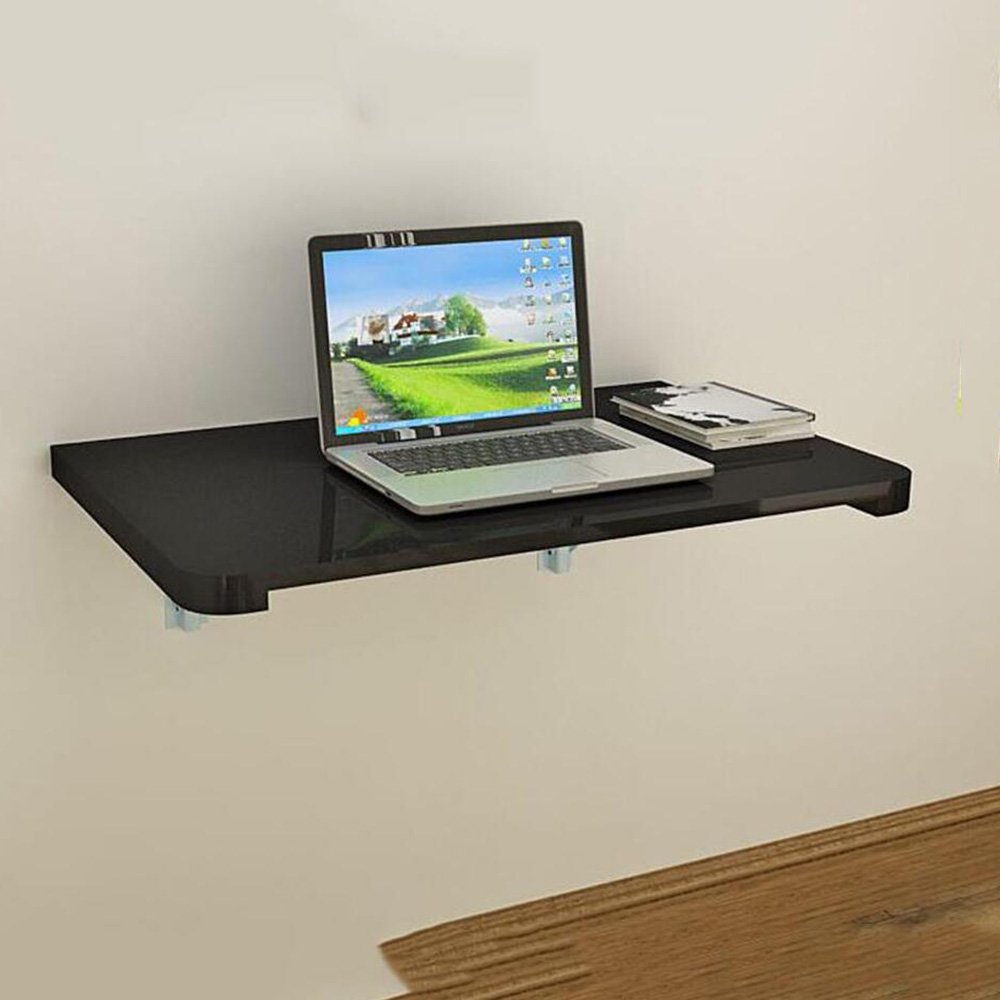 YNN Wall-Mounted Drop-Leaf Folding Table - Space Saving Kitchen, Dining, Bedside Desk with Storage Rack (31.5 x 19.7 Inches) - Perfect for Small Apartments, Dorms & Home Offices