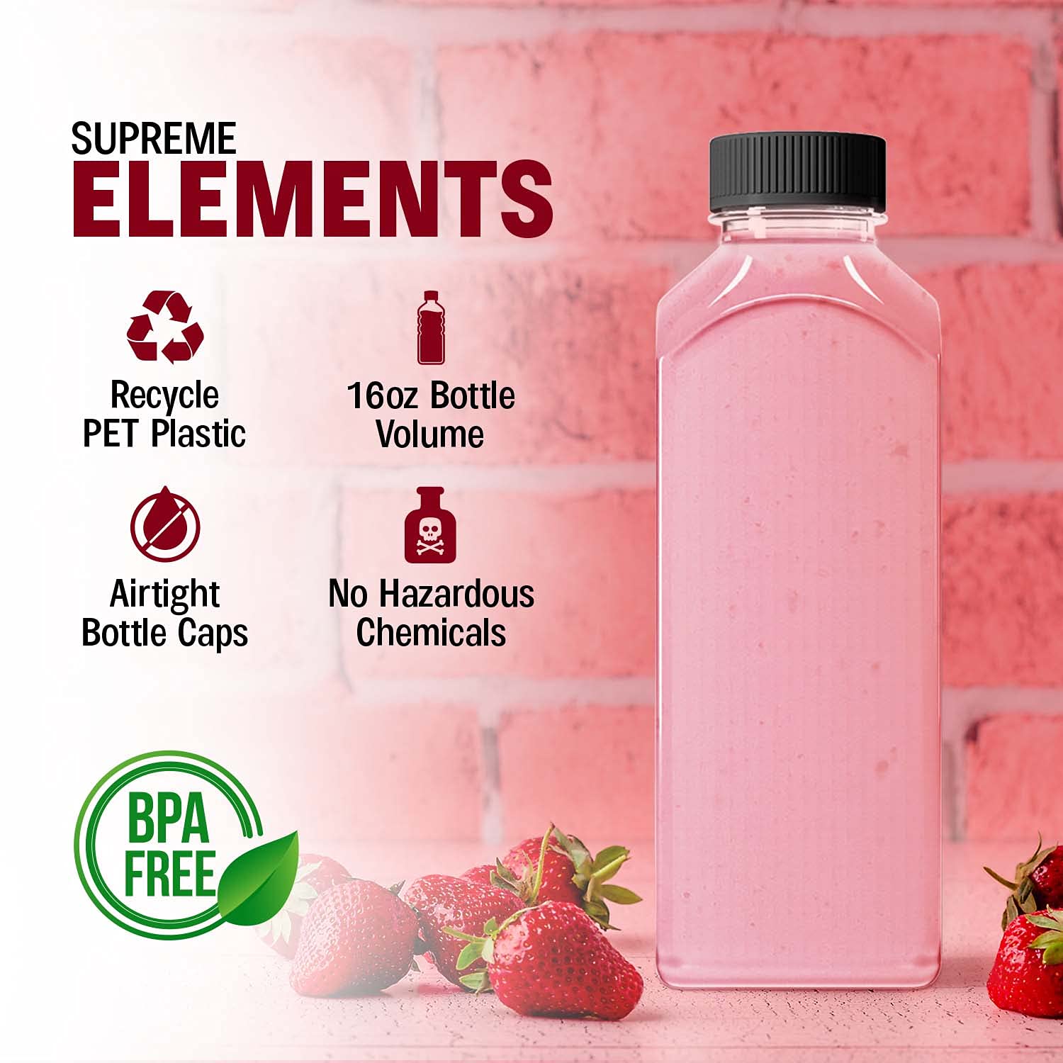 100 Pack 16oz Clear PET Plastic Bottles with Lids - Reusable Juice, Water & Smoothie Containers - Ideal for Home, Office, Gym & Meal Prep - BPA-Free Disposable Drink Bottles