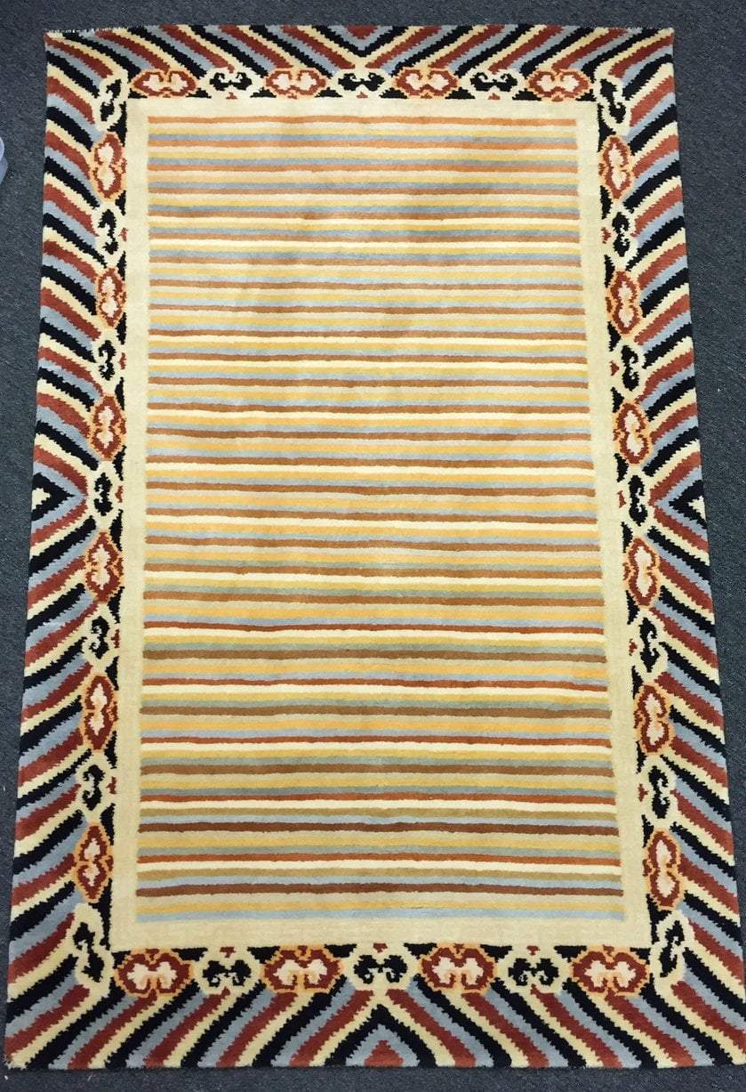 4x6 Traditional Chuba Striped Tibetan Carpet - Handmade Wool Area Rug for Living Room, Bedroom & Meditation Spaces | Boho Home Decor & Floor Covering