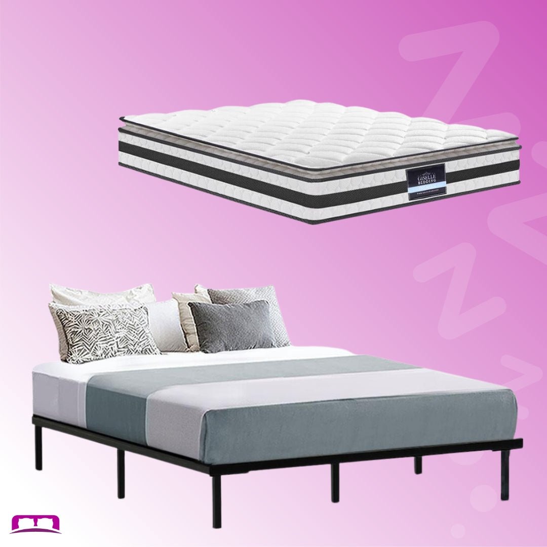 Ted Bed Black & Normay Series Pillow Top Mattress - Medium Firm Support, Double Package Set - Perfect for Guest Rooms, Dormitories & Small Apartments