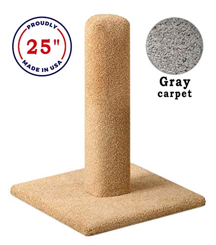 20, 25 & 30 Inch Gray Carpet Cat Scratching Post with Solid Wood Base - Durable Cat Tree for Indoor Cats - Made in USA - Perfect for Living Room, Bedroom or Home Office