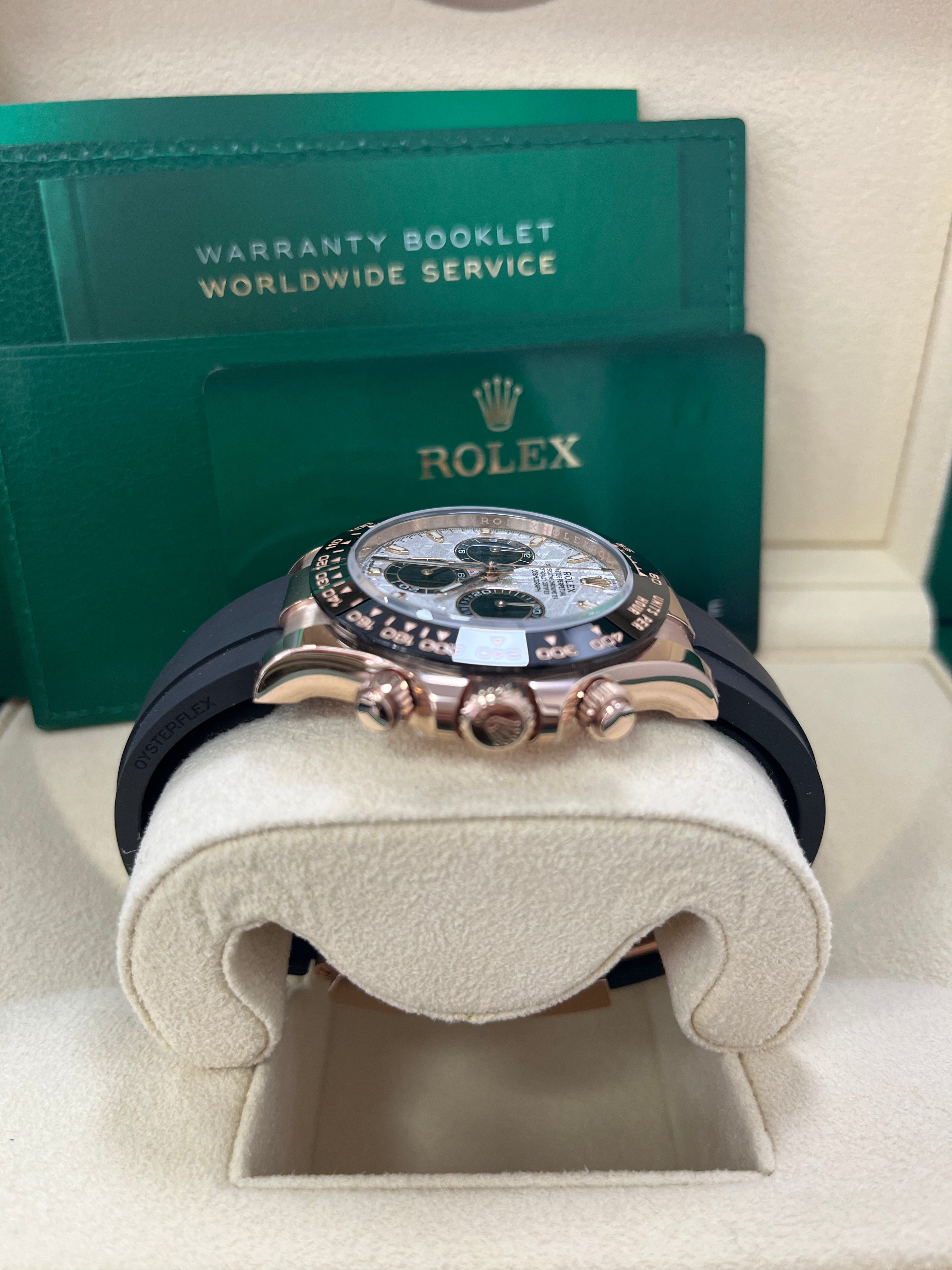 Rolex Daytona 40mm Everose Gold Cosmograph Watch - Meteorite Black Dial, Oysterflex Bracelet 116515LN | Luxury Men's Chronograph for Business & Special Occasions