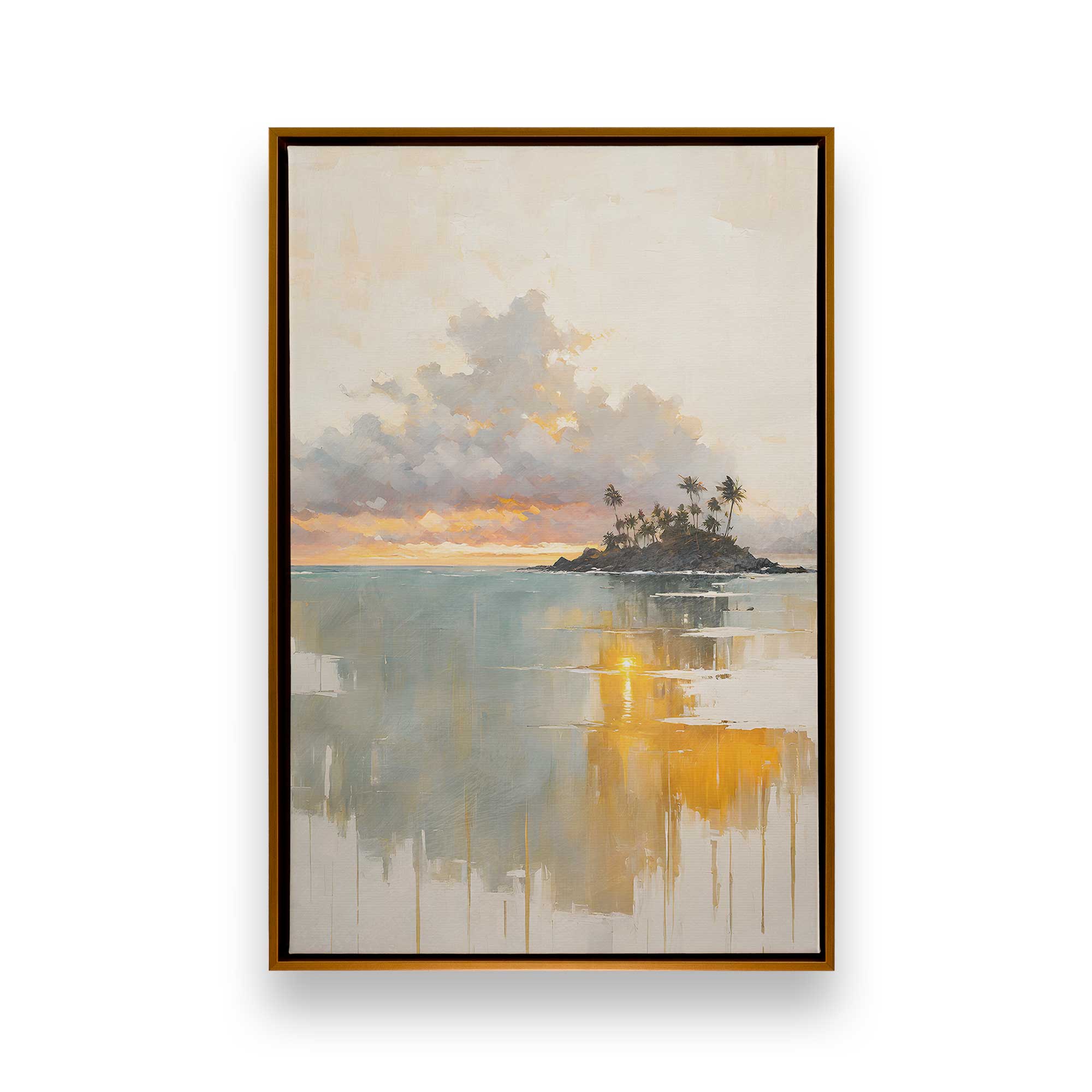 Golden Waves at Sunset - Set of 3 Canvas Wall Art Prints for Living Room, Bedroom & Office Decor | Coastal Beach Theme Home Decoration