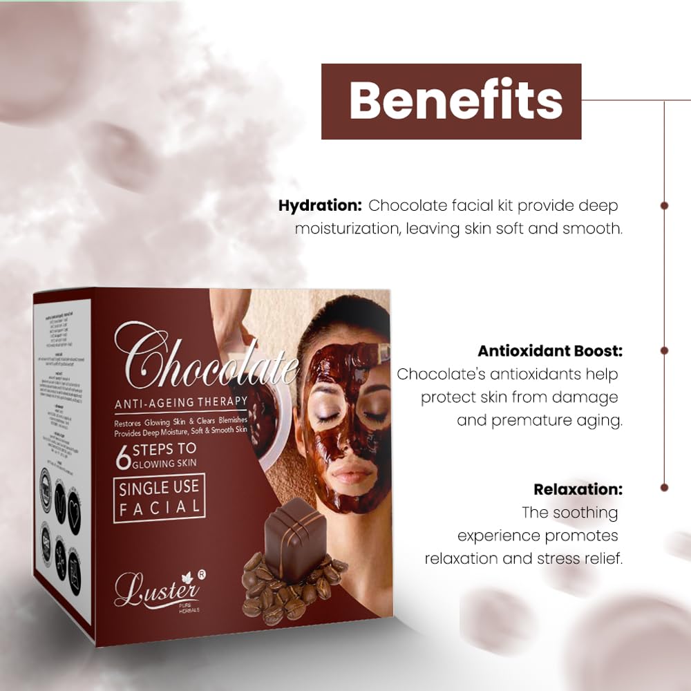 Luster Chocolate & Haldi Chandan & White Pearl Facial Kit - 6 Step Mini Facial Kit for Women & Men | Paraben & Sulfate Free (40g Each) | Perfect for Travel, Spa Days & Quick Skin Refresh