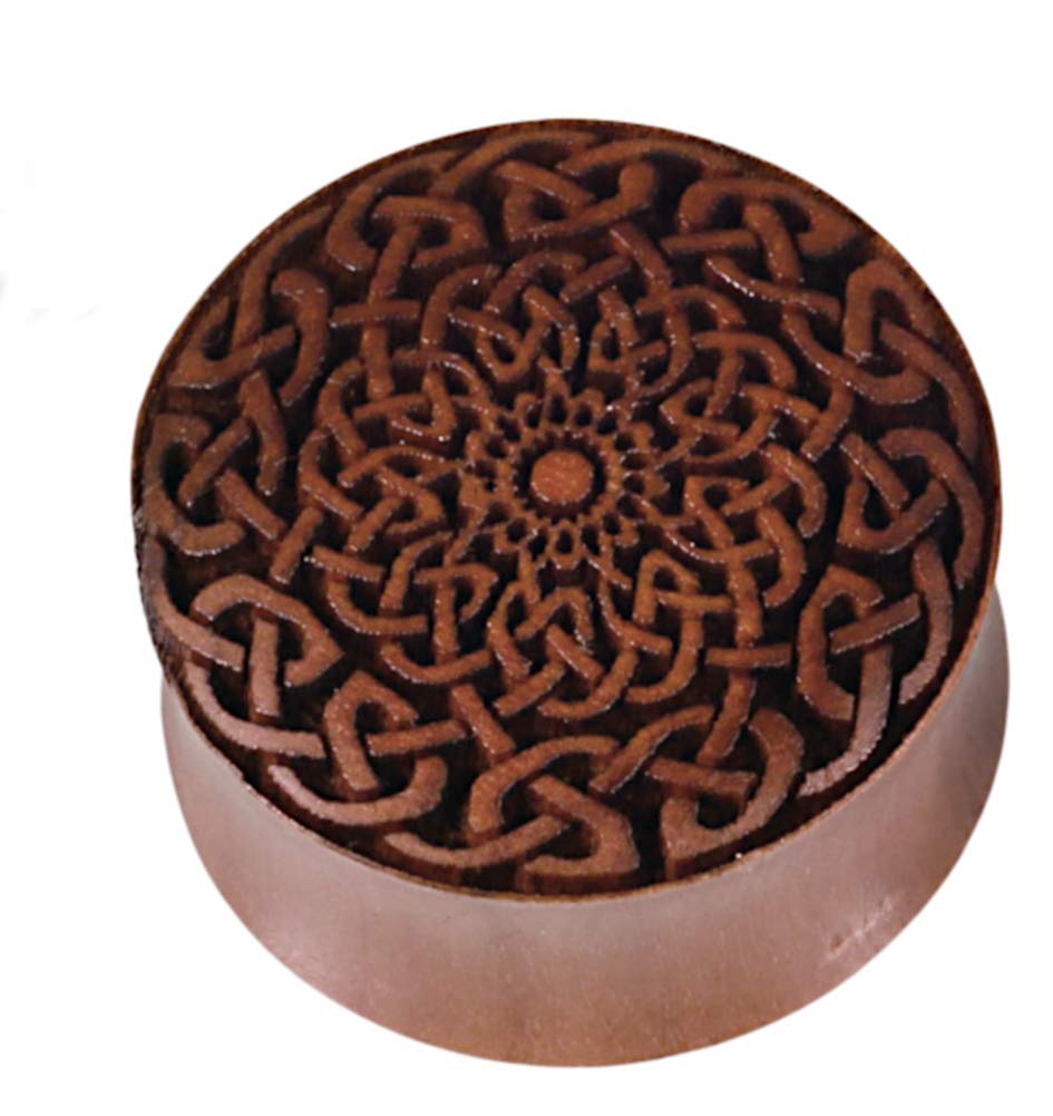 Brown Braided Wooden Plug Sawo Tribal Ear Expander with Laser Engraving - Perfect for Stretching Earlobes and Alternative Fashion Style