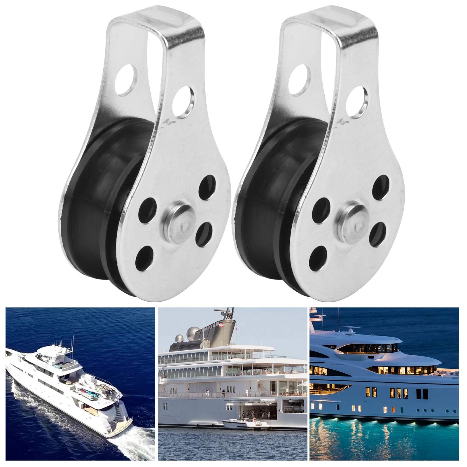 Stainless Steel Marine Pulley Wheel - 2Pcs Anti-Corrosion Rust-Proof Bearing Pulleys for Sailing, Kayak, Wire Rope & Small Lifting - Perfect for Boat Rigging, Dock Equipment and Outdoor Water Sports