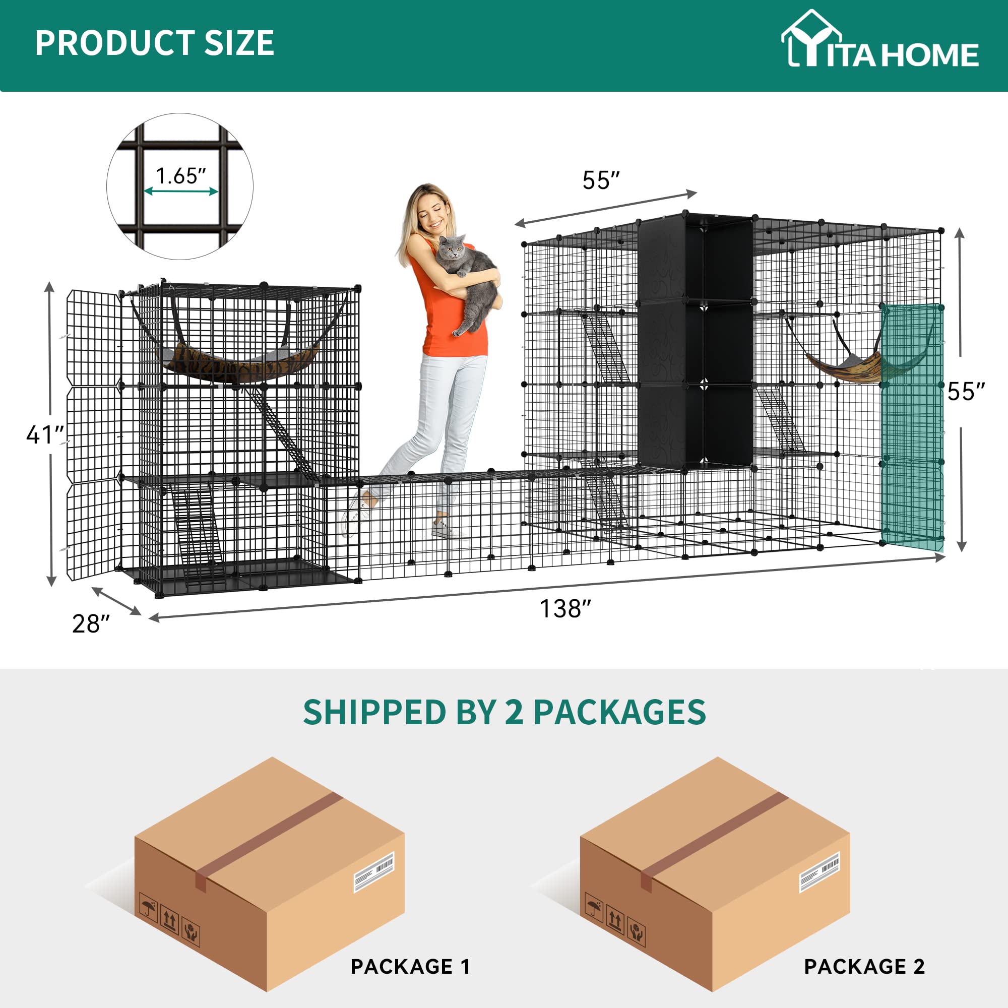 YITAHOME Large Cat Cage for Indoor & Outdoor Use - DIY Pet Kennel Playpen with Hammock - Spacious Cat Enclosure for 1-6 Cats - Perfect for Backyard, Patio, or Home Use