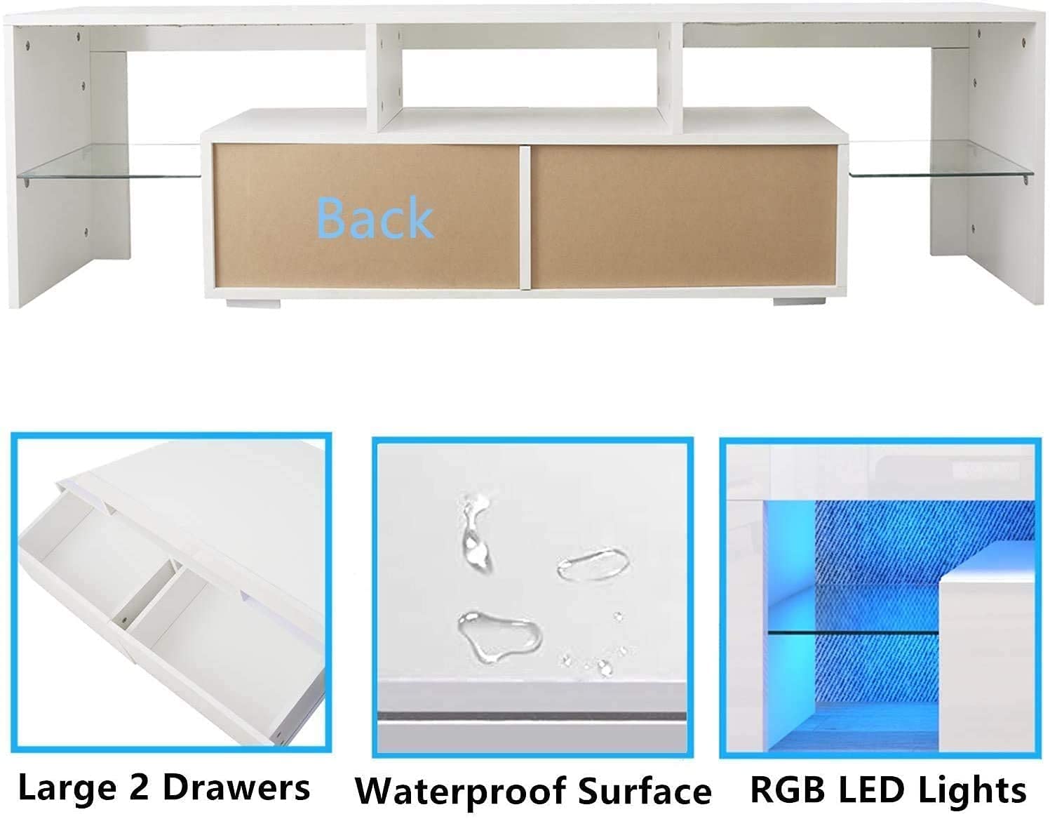 65 Inch TV Stand with LED Lights - Modern High Gloss Entertainment Center & Media Console Table with Storage Cabinet - Perfect for Living Room, Home Theater & Gaming Setup