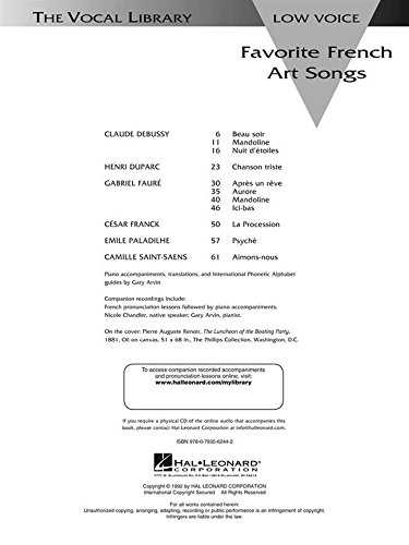 Favorite French Art Songs - Volume 1 Book with Online Audio | Vocal Library Collection | Perfect for Voice Lessons, Recitals & Classical Singing Practice