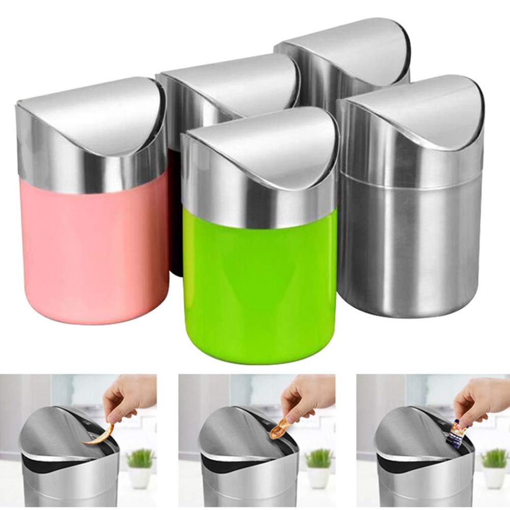 Stainless Steel Mini Trash Can with Shake Cover - Small Office & Home Waste Bin for Bedroom, Living Room, Desk | Space-Saving & Odor Control Solution
