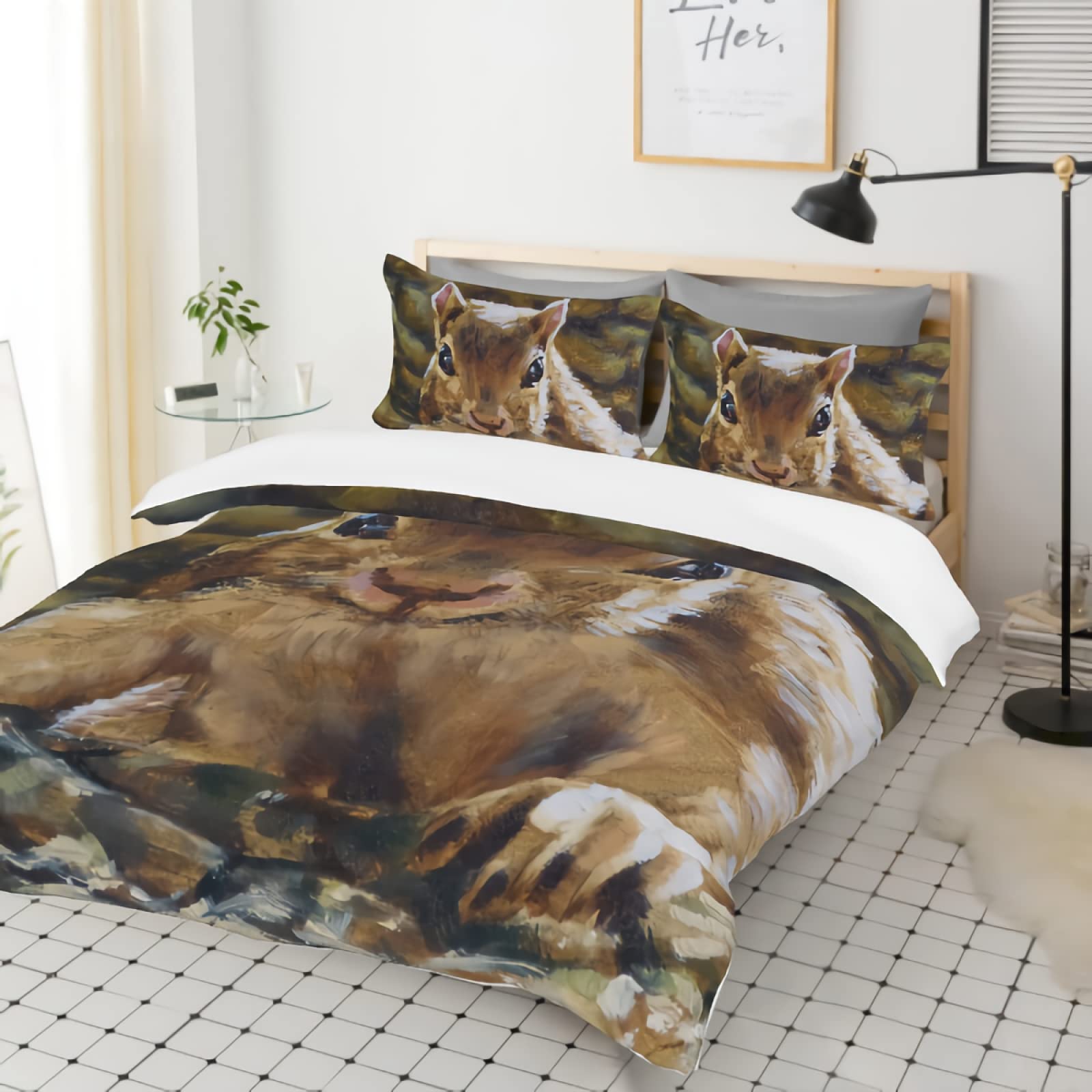GREDBH 3-Piece Full Squirrel Duvet Cover Set with 2 Pillowcases - 100% Soft Microfiber Wild Animal Print Bedding - Perfect for Kids' Rooms, Wildlife Themed Decor & Cozy Bedroom Makeovers