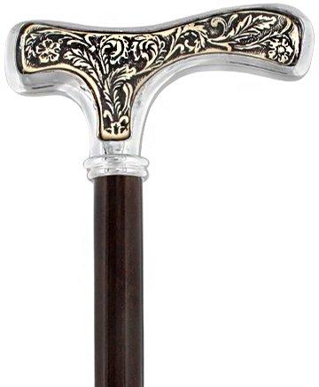 925 Sterling Silver Floral Faux Ivory Inlay Walking Cane with Fritz Handle - Elegant Mobility Aid for Seniors & Fashionable Support for Weddings & Special Events