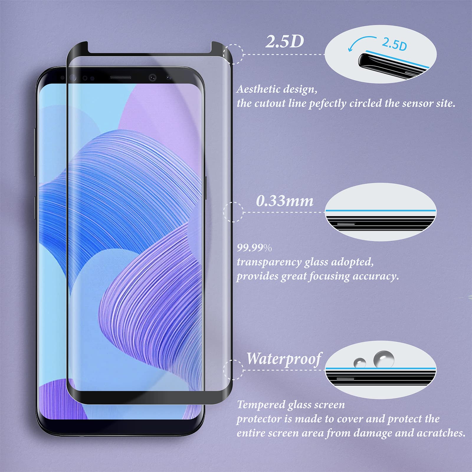 2 Pack Tempered Glass Screen Protector for Samsung Galaxy S9 Plus - 3D Curved, Full Coverage, Anti-Scratch, HD Clear - Perfect for Work, Gaming & Daily Protection