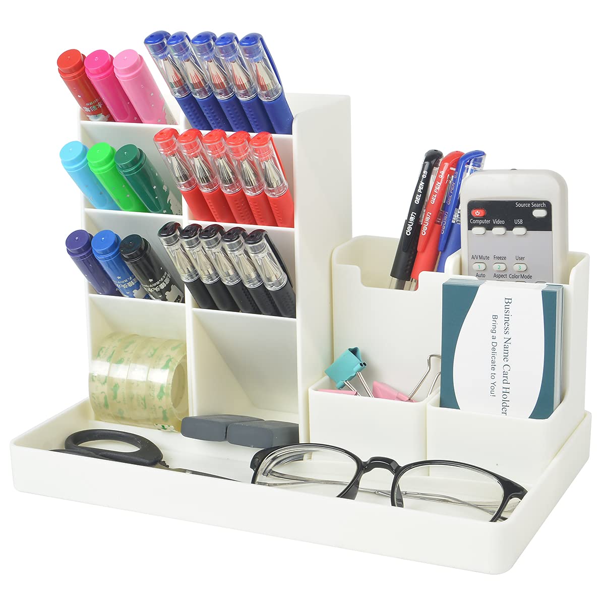 Multi-Functional Desk Organizer with Pencil Holder & Storage Baskets - Office Supplies Caddy for Desktop Accessories, School & Home Office Organization - Milky White | Perfect for Workspace Decluttering & Stationery Storage