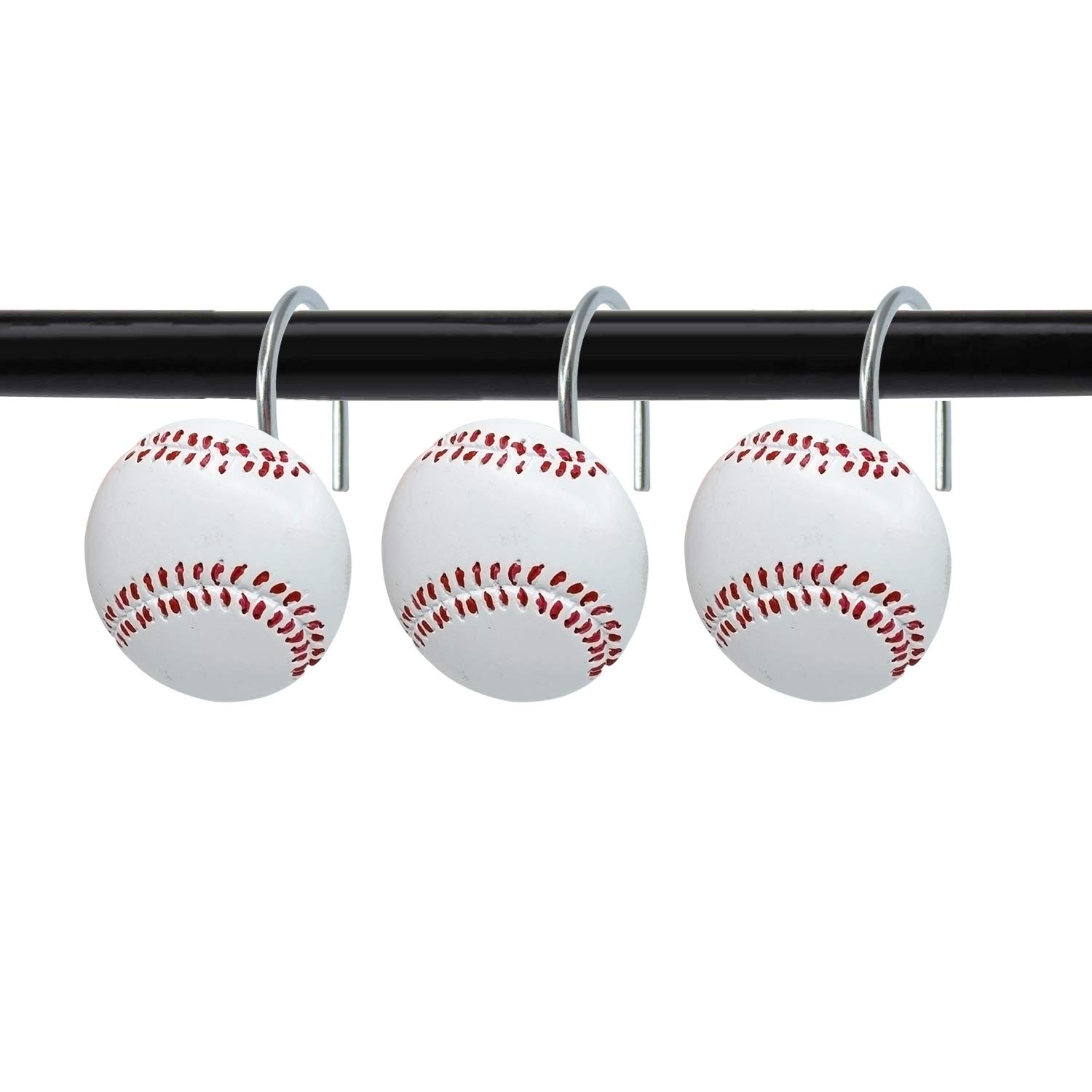ZILucky Set of 12 Baseball Shower Curtain Hooks - Rustproof Sports Theme Bathroom Accessories for Home Decor - Perfect for Baseball Fans & Sports-Themed Bathrooms