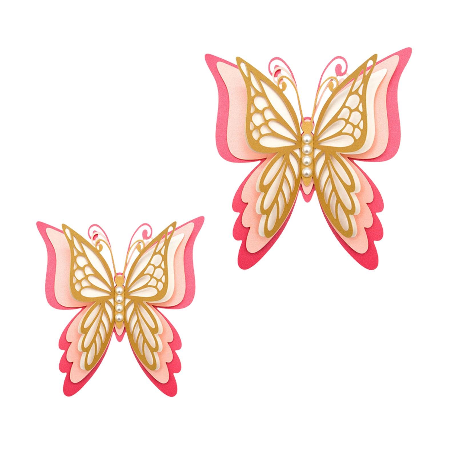 Gazechimp 2Pcs 3D Butterfly Wall Decor - Removable Paper Butterfly Stickers for Home, Nursery, Bedroom & Christmas Room Decoration (Pink) | Perfect for DIY Wall Art, Party Decor & Gift Wrapping