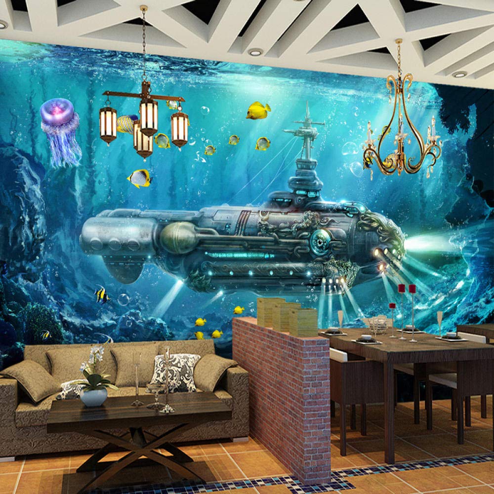 Custom 3D Submarine Ocean World Wallpaper Mural - 450x300cm Wall Decor for Living Room, Bedroom & Kids Room | Unique 3D Photo Wallpaper for Home & Office Interiors