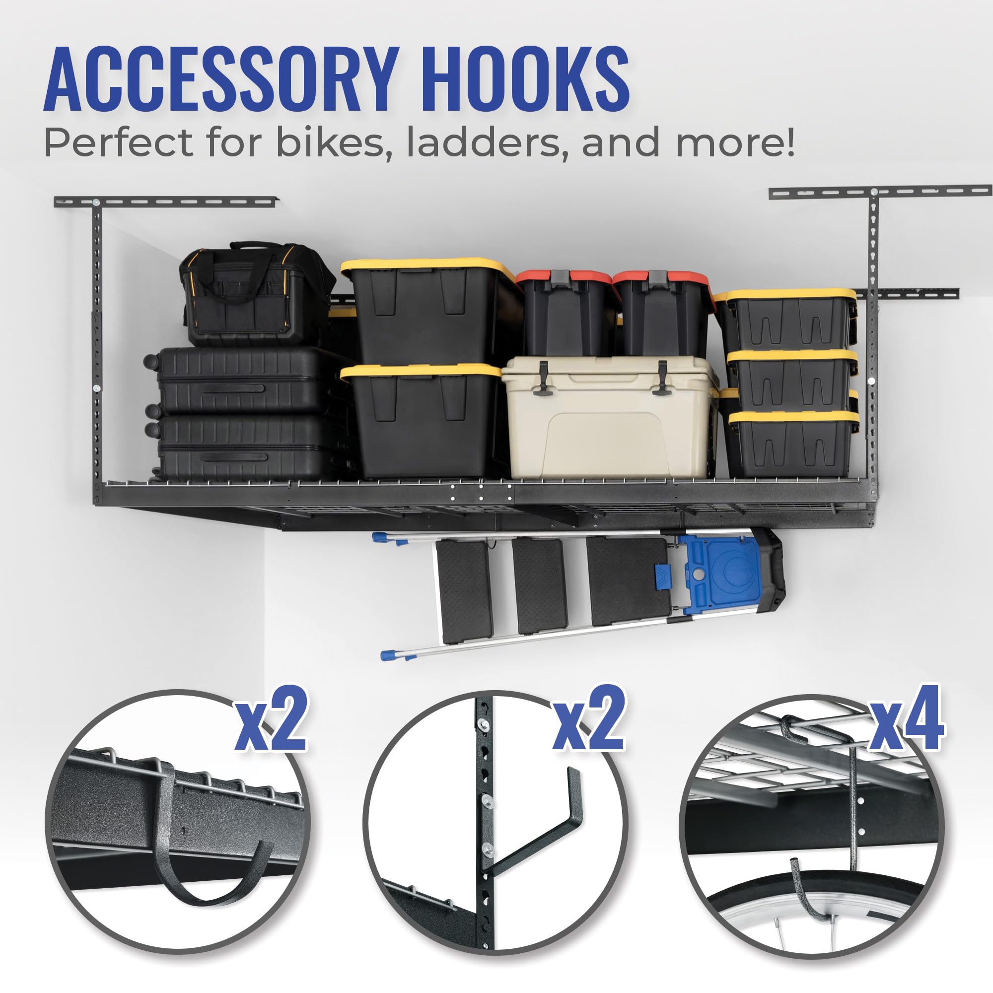 Heavy Duty Overhead Garage Storage Rack - 600 lb Capacity Ceiling Mount Organizer, Adjustable 4x8 Hammertone Shelf (18