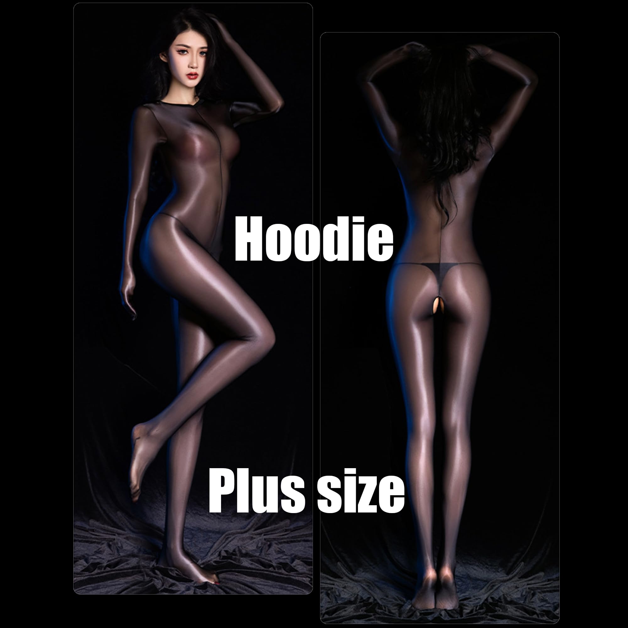 Shiny Women's Bodystocking - Plus Size Sexy Hooded Full Body Stocking | Oil Sheen Lingerie for Date Night & Halloween Costume