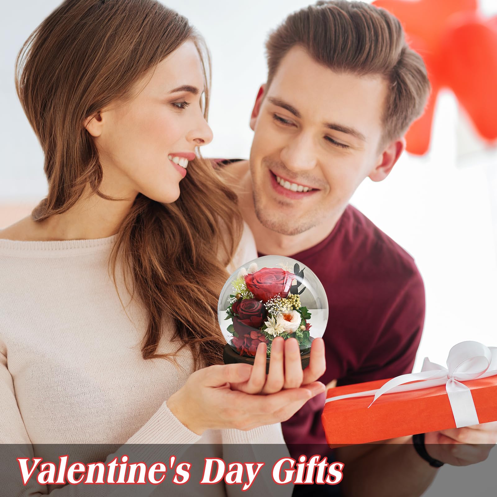 Elegant Rose in Glass Dome with LED Light - Romantic Gift for Women, Mom, Grandma, Girlfriend, Wife - Perfect for Anniversaries, Valentine's Day & Home Decor