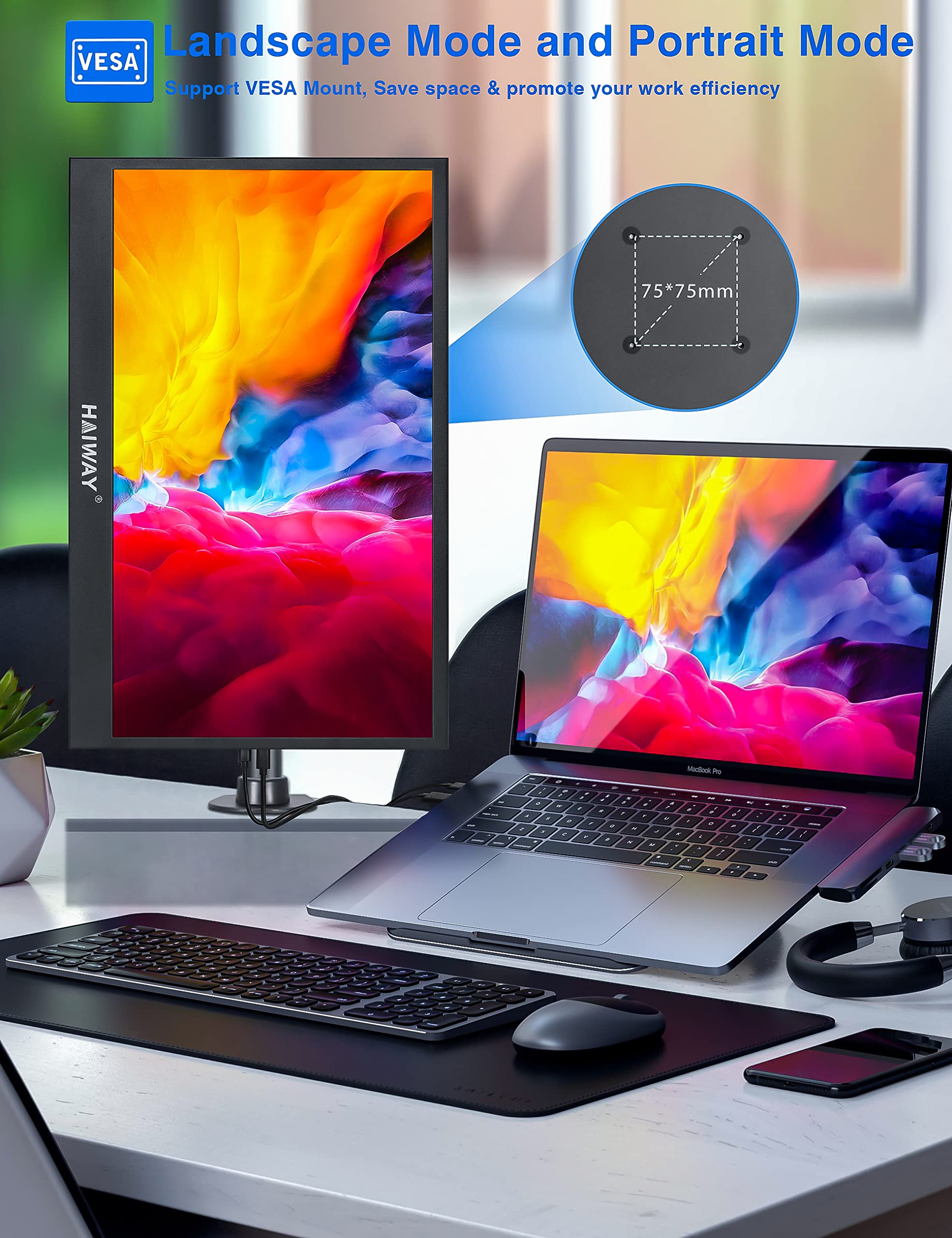 15.6 Inch Portable Monitor - 1080P FHD IPS USB-C HDMI External Second Screen for Laptop, PC, Mac, Phone, PS4, Xbox & Switch - Dual Speakers with Protective Cover - Ideal for Gaming, Work & Travel