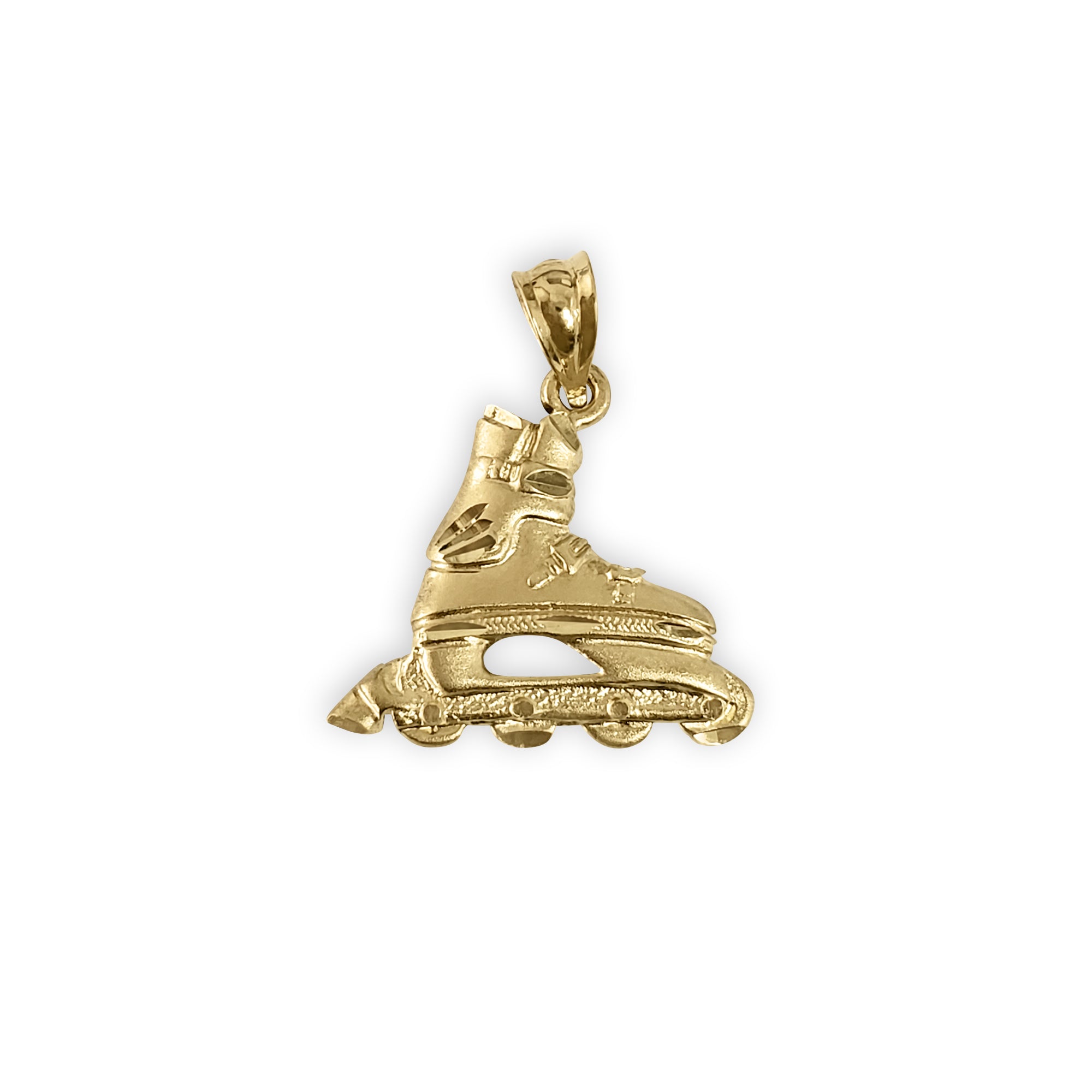 14k Yellow Gold Diamond-Cut Charm Rollerblade Pendant Necklace – Perfect for Skating Enthusiasts & Fashion Jewelry Lovers