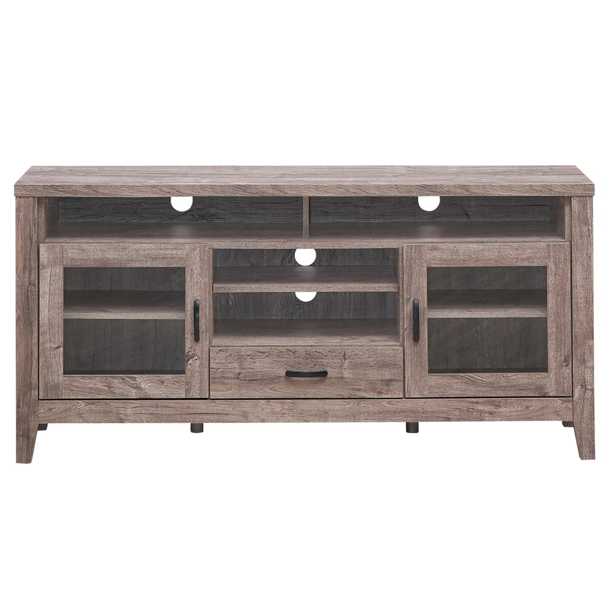 LUARANE 65 Inch TV Stand with Storage - Modern Entertainment Center for Living Room, 4 Open Shelves, 2 Glass Door Cabinets & 1 Drawer, Sturdy 6-Leg Design for TVs up to 65