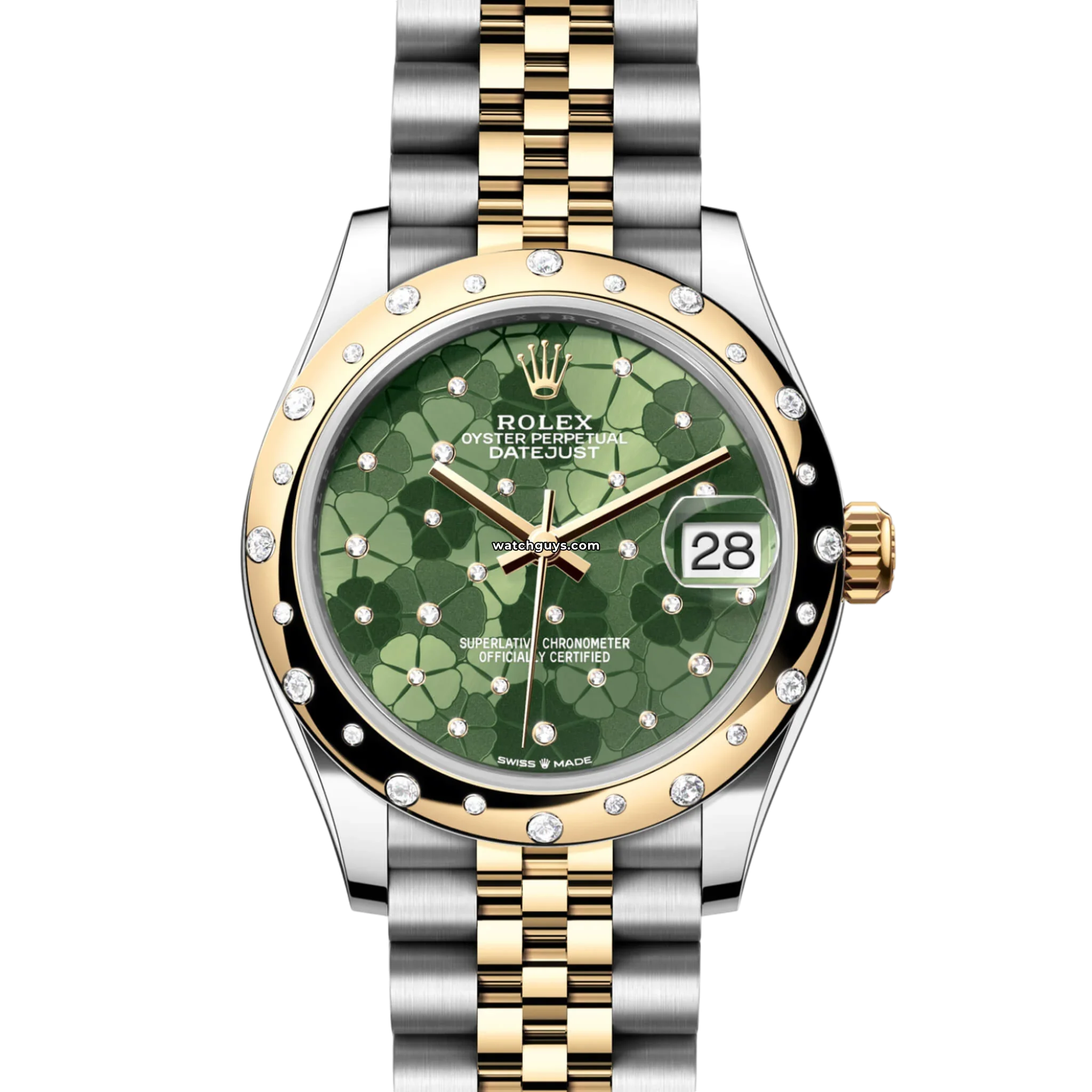 Rolex Datejust 278343RBR 18K Everose Gold Ladies Watch with Green Floral Motif & Diamond Bezel - Luxury Gift for Women, Perfect for Weddings & Special Occasions
