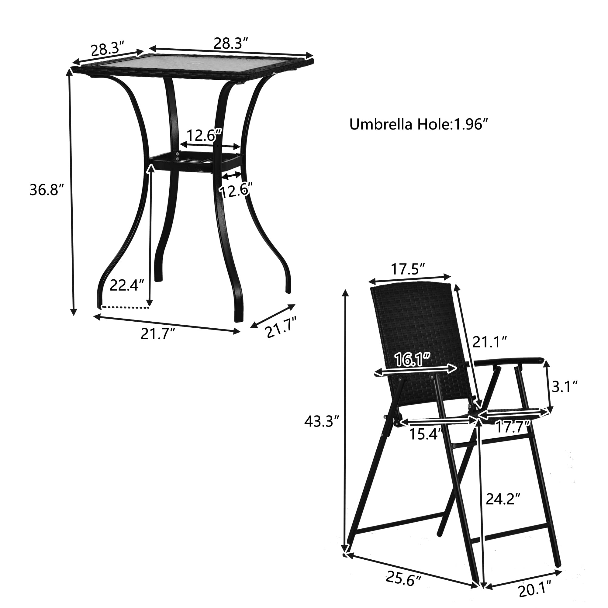 5-Piece Outdoor Patio Dining Set - PE Rattan Counter Height Table with Umbrella Hole & 4 Foldable Chairs - Bistro Pub Set for Backyard, Garden, Poolside - Perfect for Outdoor Entertaining, BBQs, and Relaxing by the Pool