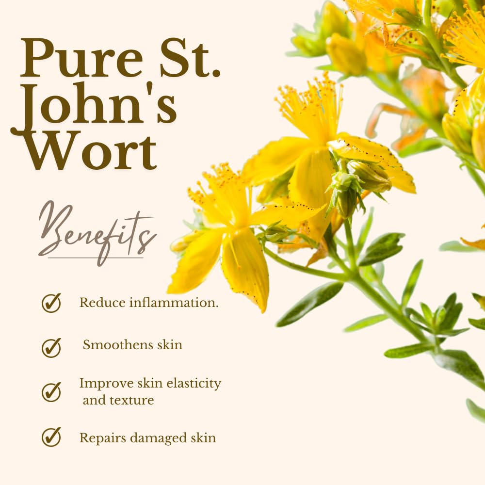 Pure St. John's Wort Macerated Oil - 100% Natural Hyperic Oil for Skin & Hair Care, Facial & Body Moisturizer, Massage Therapy - 50ml | Soothes Dry Skin, Promotes Relaxation & Healthy Hair Growth