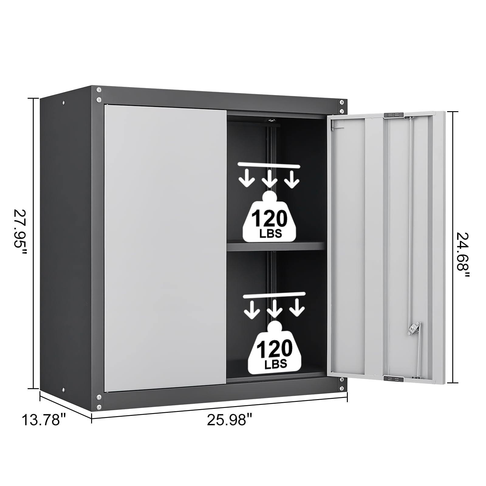 Metal Wall Mounted Storage Cabinet with Adjustable Shelf & Lock - 27.95