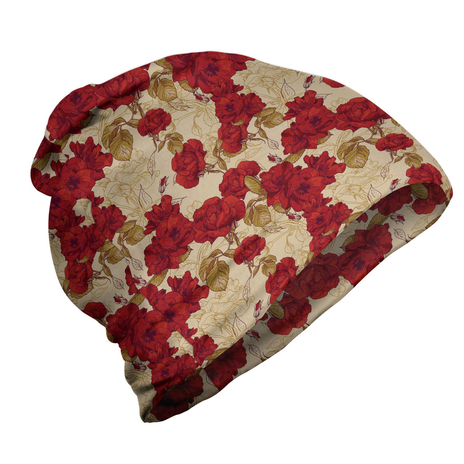Ambesonne Unisex Beanie - Romantic Red Roses Design for Men & Women | Warm Knit Winter Hat for Hiking, Camping & Outdoor Activities