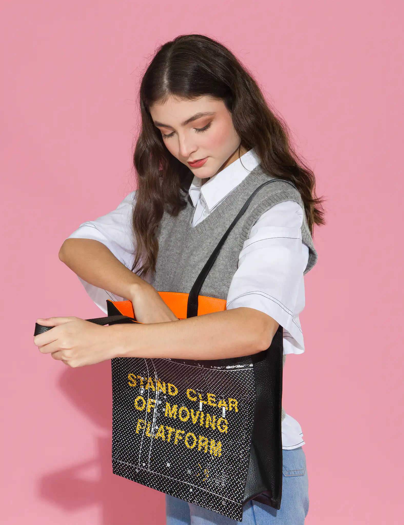 Marko Black Leather Tote Bag with Metal Platform Print - Stylish Women's Work Bag for Office, Travel & Everyday Use