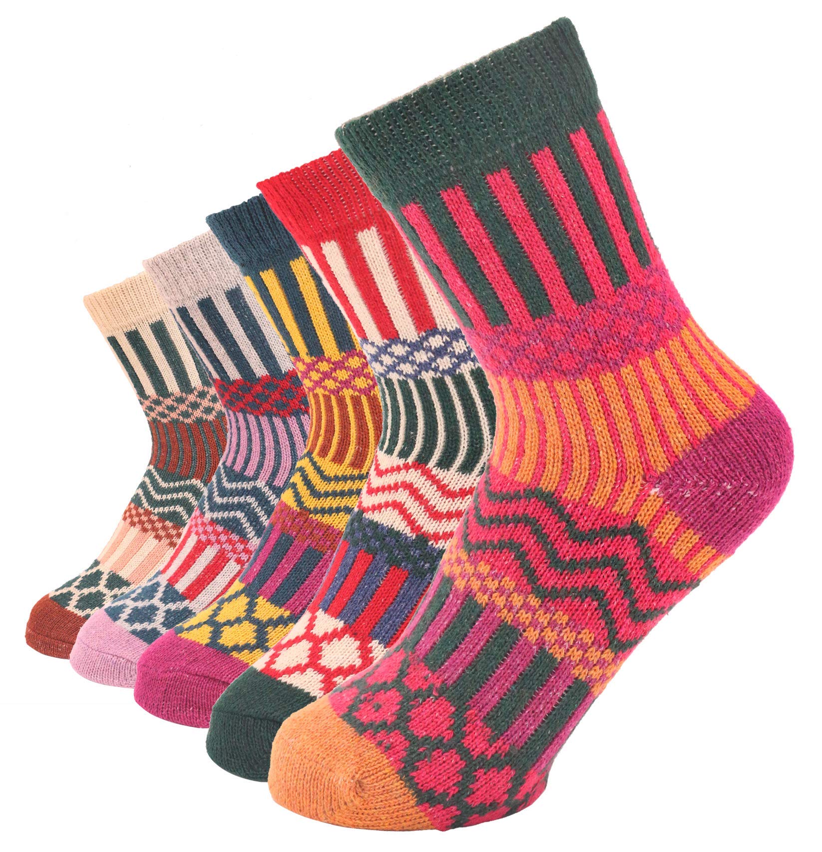 Vintage Knit Winter Socks for Women - 5 Pack Warm Fuzzy Crew Socks - Cozy Cabin & Gift Idea