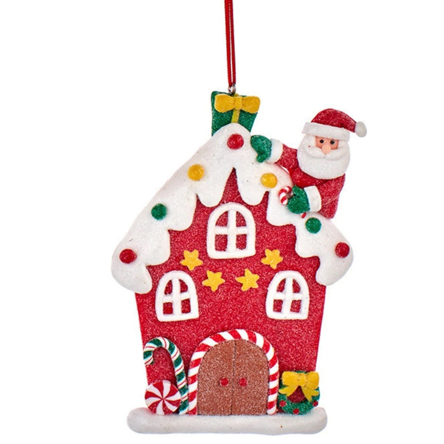 5 Pack Glittered Gingerbread House Christmas Ornaments - Festive Holiday Decor for Tree, Mantel, or Gift Giving