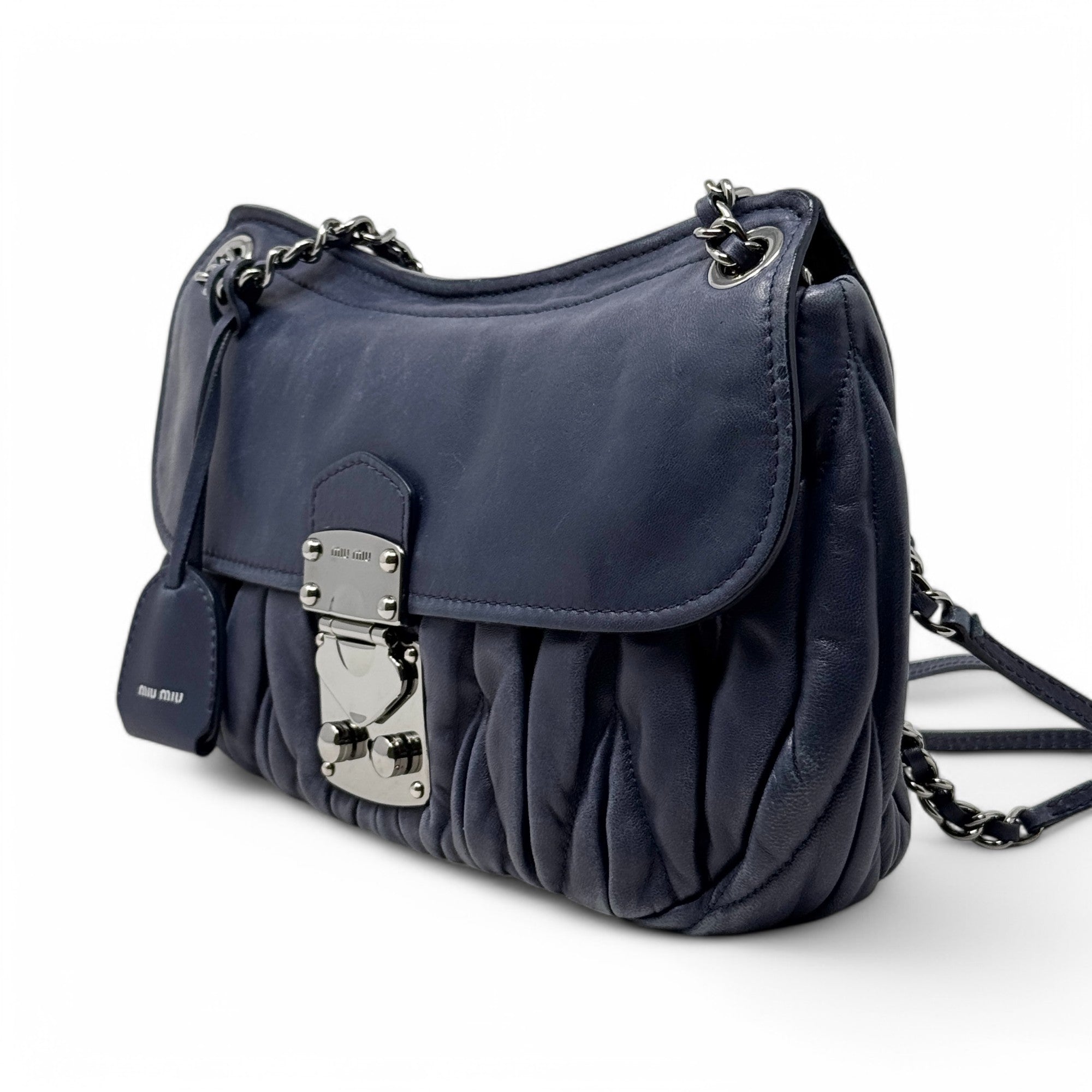 Miu Miu Navy Leather Shoulder Bag for Women - Stylish Crossbody Purse for Work, Travel & Everyday Use