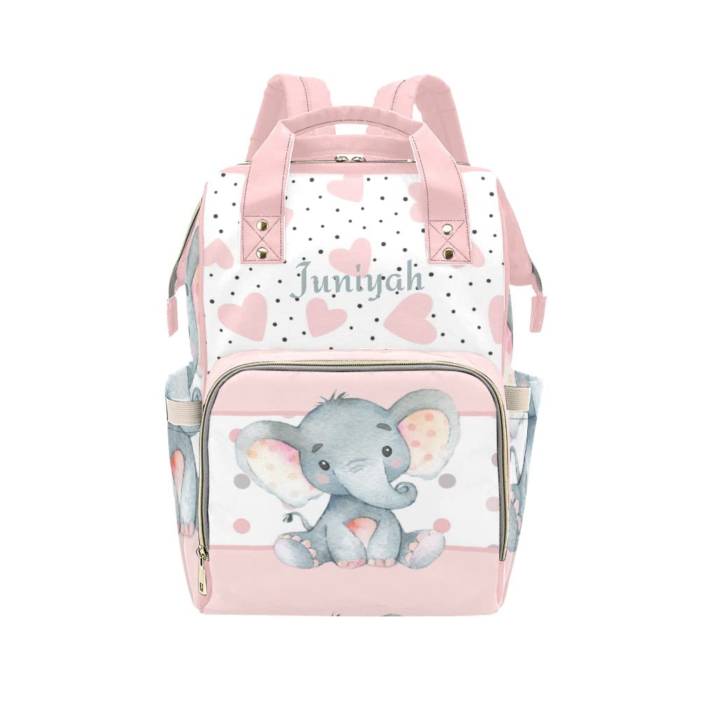 Eiis Dots Cute Elephant Personalized Diaper Backpack - Multifunctional Mommy Nursing Bag for Travel & Daily Use - Customizable Baby Daypack (One Size) - Perfect for Moms On-the-Go, Park Outings & Family Vacations