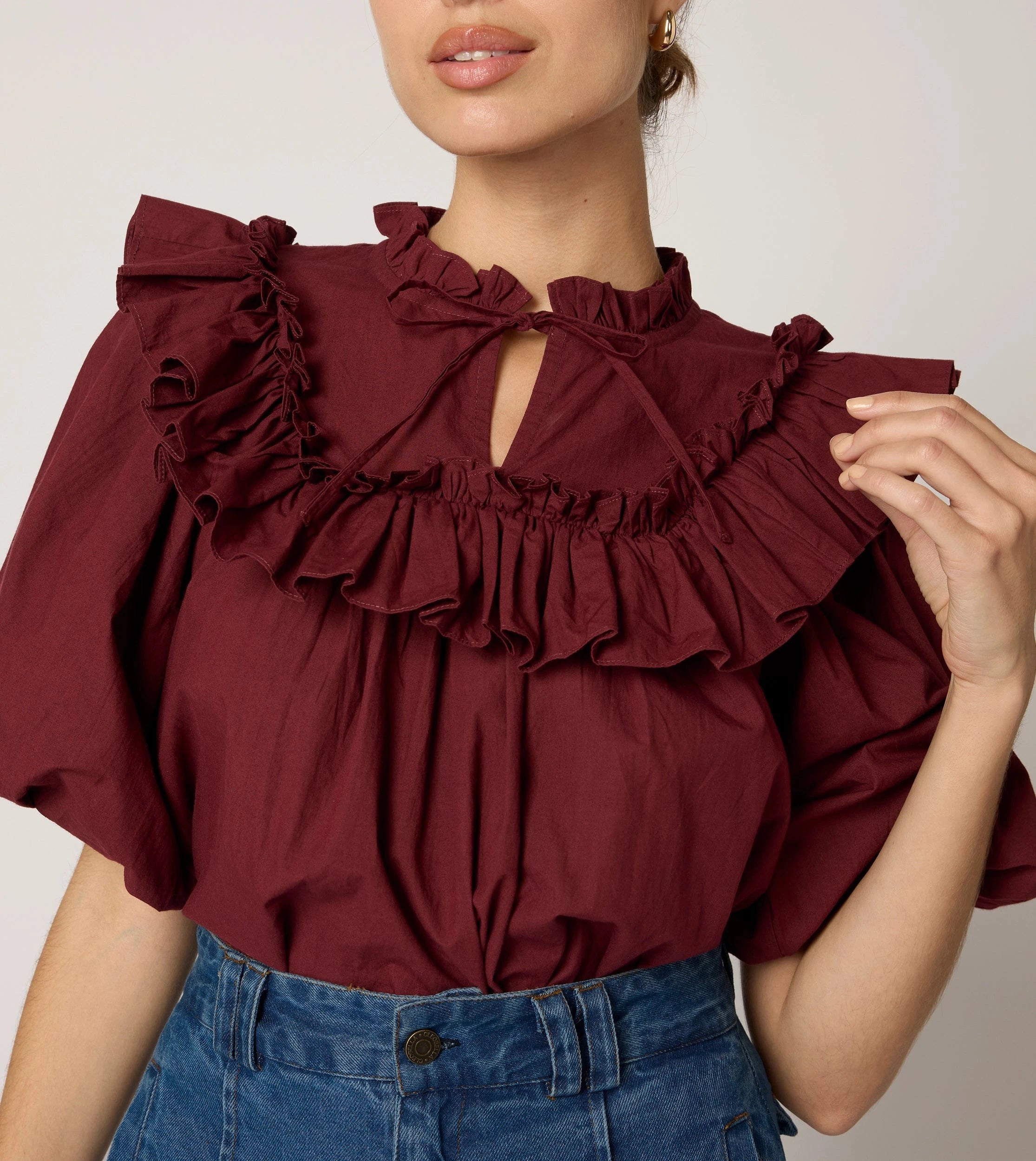 Janet Blouse Women's Fashion Top - Dark Crimson Red Long Sleeve Blouse for Office, Party & Casual Wear