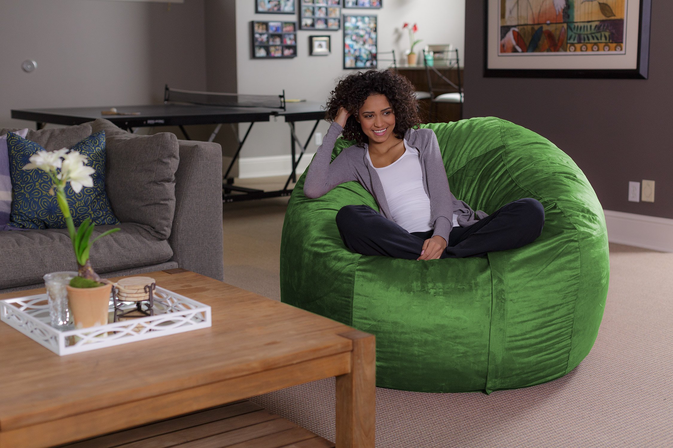 Ultra Soft Plush Sofa Sack Bean Bag Chair with Memory Foam & Microsuede Cover - 5ft Foam Filled Furniture for Dorm Room, Living Room & Game Room - Comfortable Seating for Relaxing, Lounging & Gaming (Lime Green)