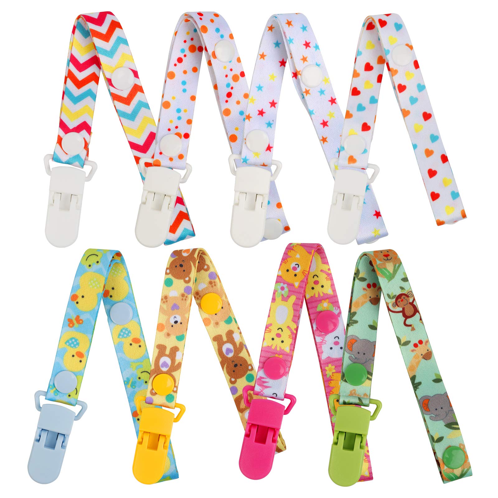 8-Piece Pacifier Clips Set with Adjustable Stroller Straps - Universal Baby Dummy & Teething Toy Holder - Perfect Baby Shower Gift for Newborns & Toddlers (Ideal for Strollers, Car Seats & Diaper Bags)