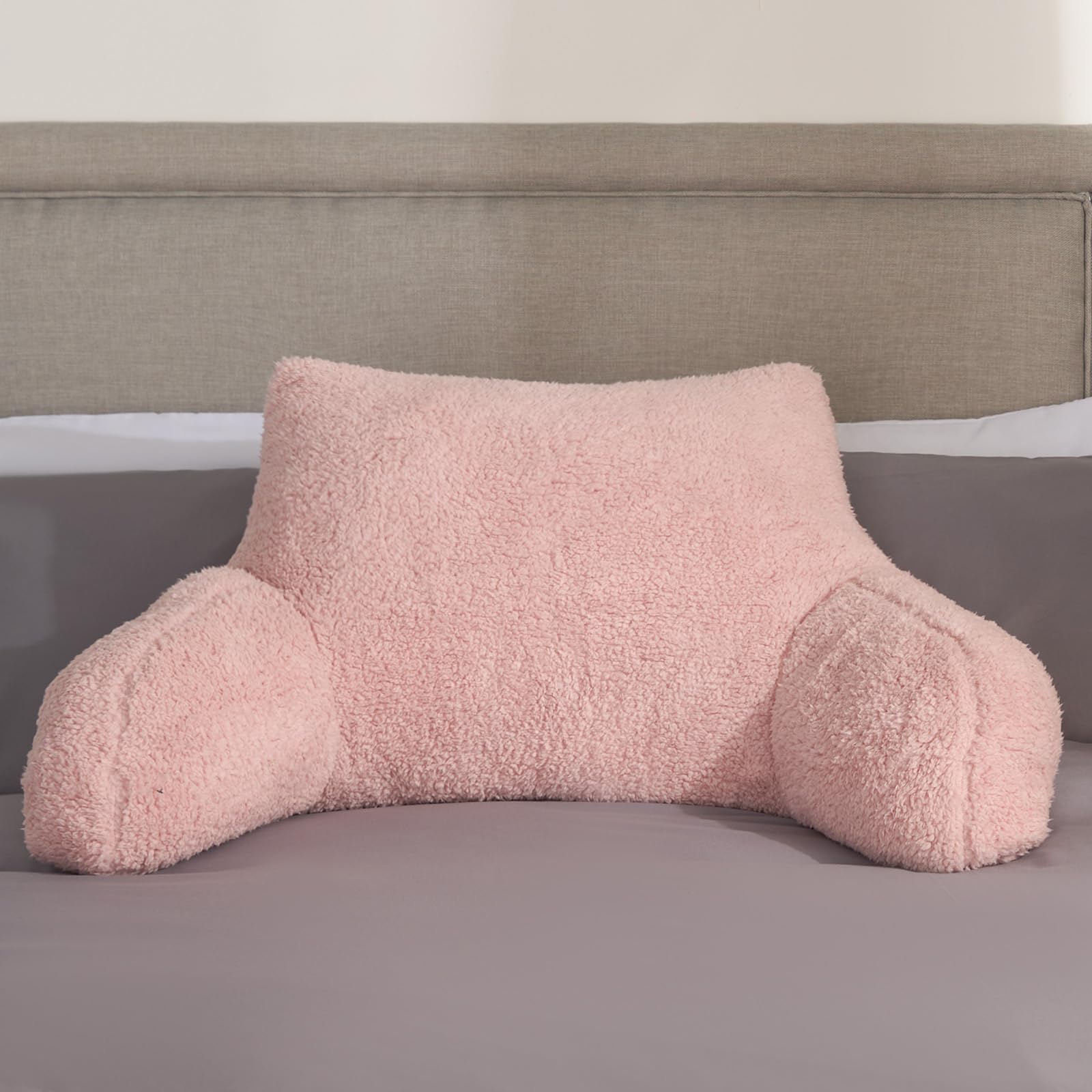 OHS Cuddle Cushion Teddy Pink - Super Soft Reading Pillow with Arm Support for Adults | Cozy Bed Pillow for Sitting Up, Reading, Watching TV & Relaxing at Home
