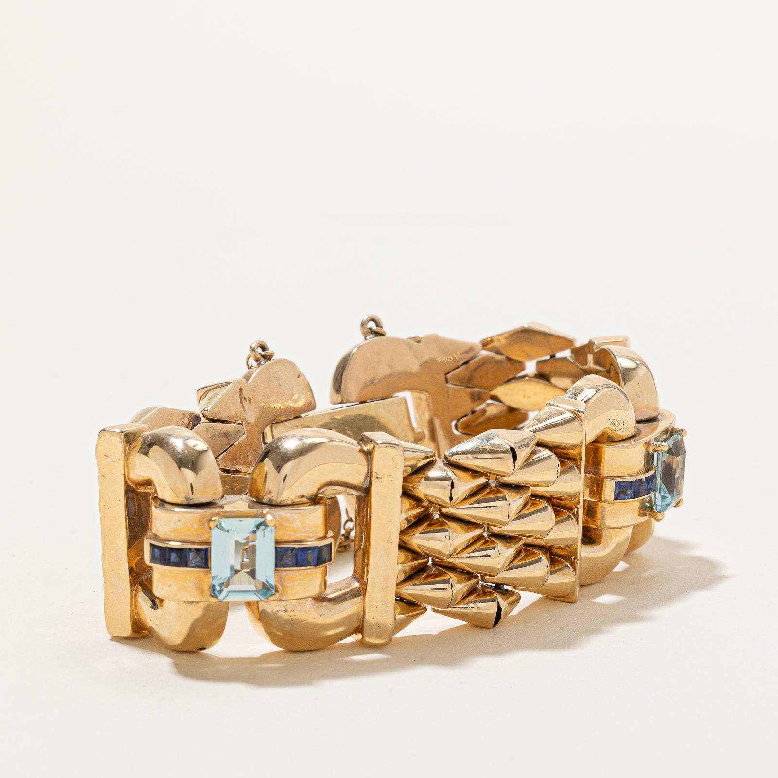 Aquamarine & Sapphire Watch Strap Bracelet - 9.14 Carat Total Weight (ctw) - Elegant Adjustable 8-Inch Jewelry for Women - Perfect for Weddings, Parties & Special Occasions